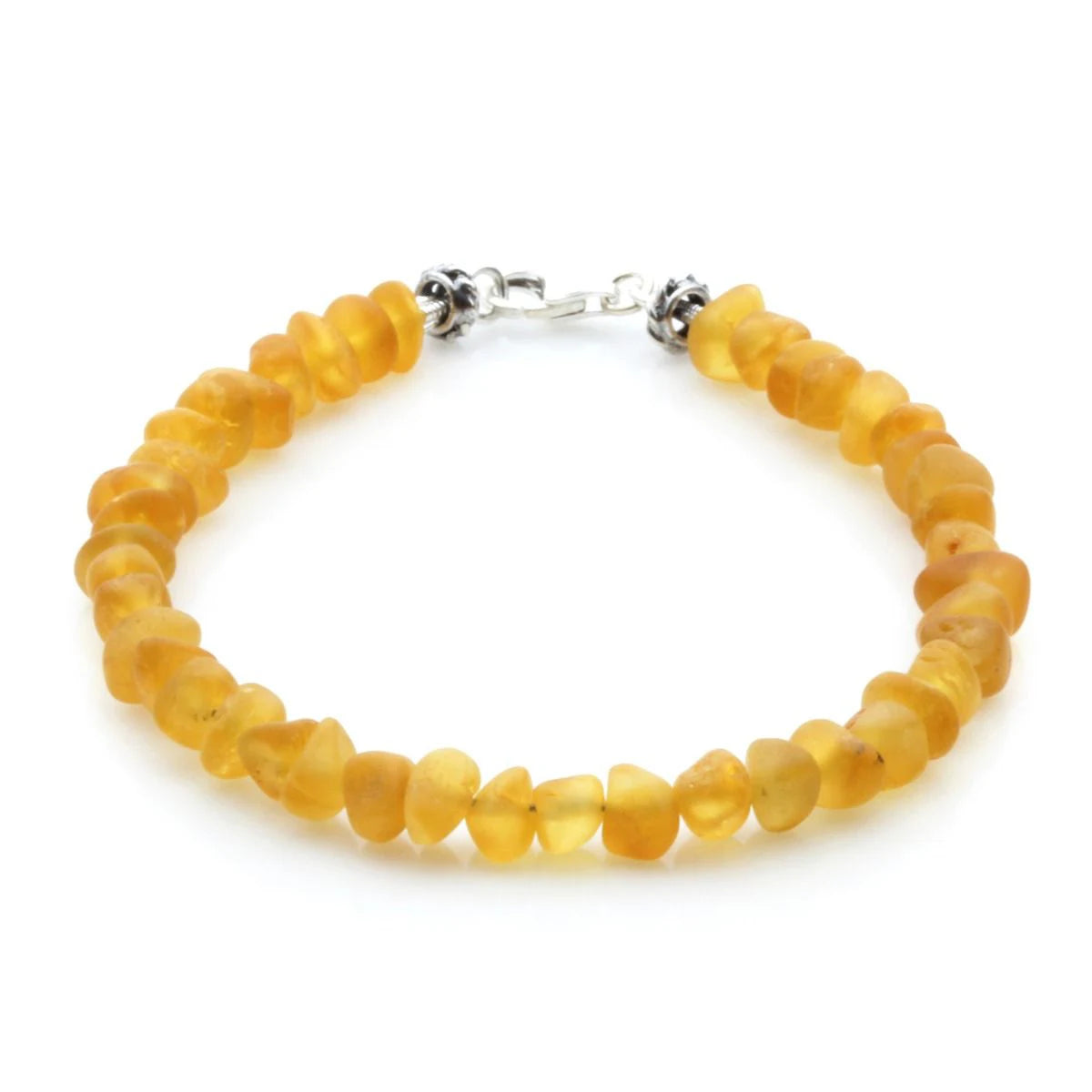 Adult Baltic Amber & 925 Sterling Silver Clasp Bracelet 18cm. Ba Yellow Matte A S.