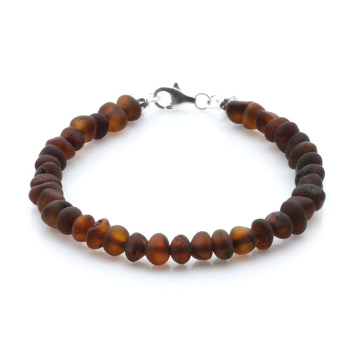 Adult Baltic Amber & 925 Sterling Silver Clasp Bracelet 18cm. Ba Dark Cognac Matte A S.