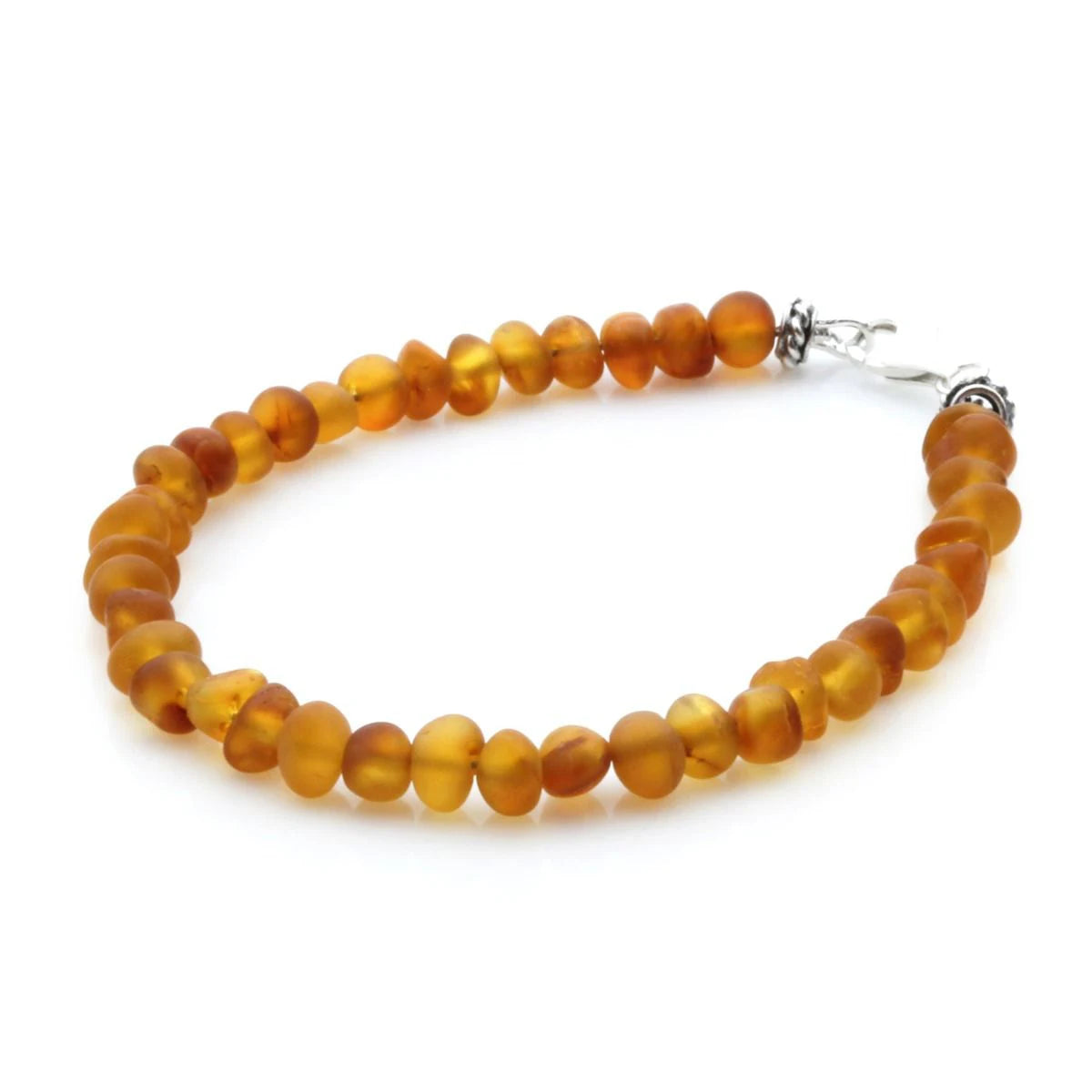 Adult Baltic Amber & 925 Sterling Silver Clasp Bracelet 18cm. Ba Light Cognac Matte A S.