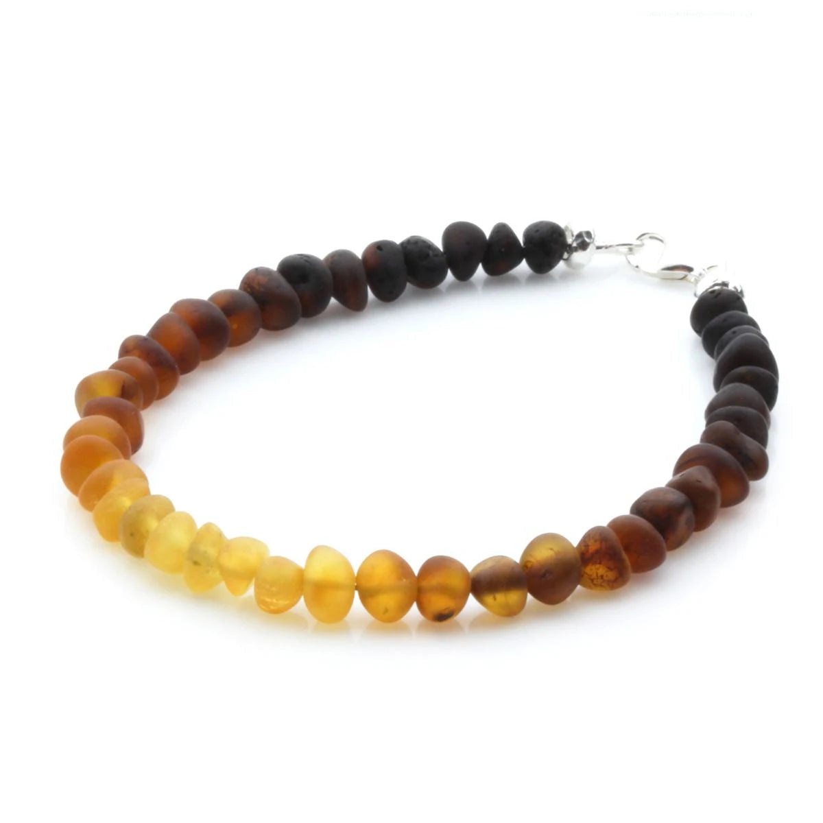 Adult Baltic Amber & 925 Sterling Silver Clasp Bracelet 18cm. Ba Rainbow I Matte A S.