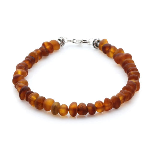 Adult Baltic Amber & 925 Sterling Silver Clasp Bracelet 18cm. Ba Cognac Matte S.