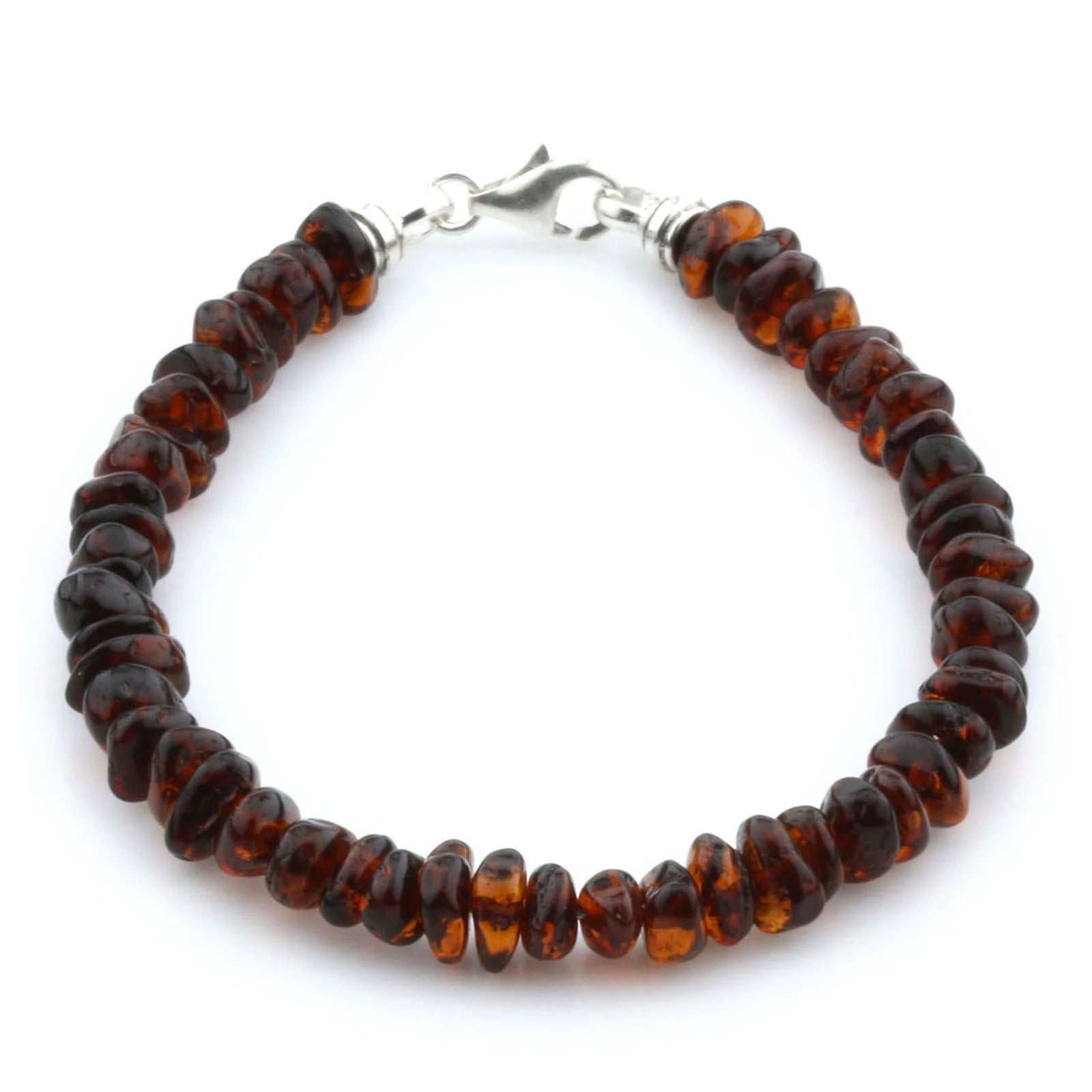 Adult Baltic Amber & 925 Sterling Silver Clasp Bracelet 18cm. Ro Cognac ss.