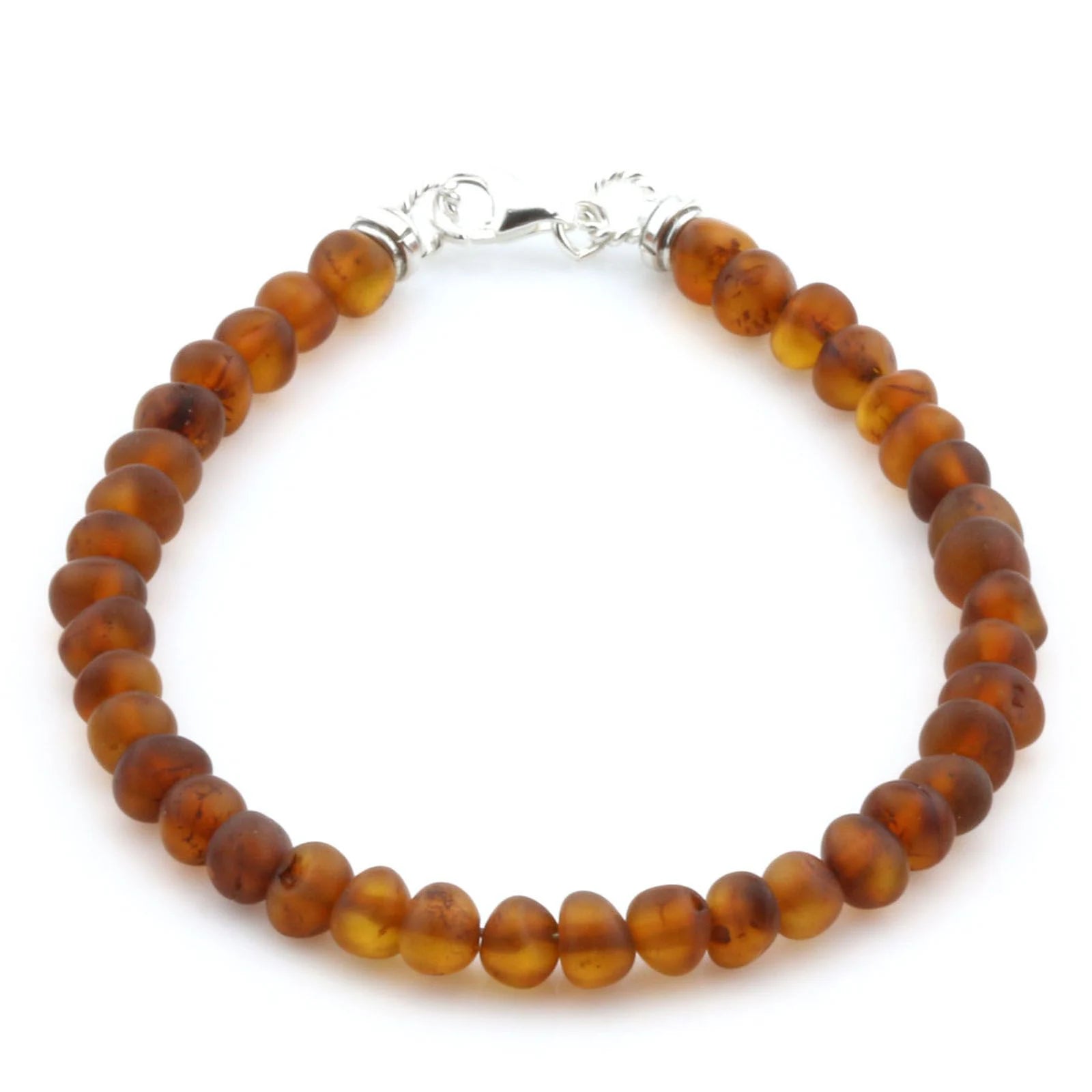 Adult Baltic Amber & 925 Sterling Silver Clasp Bracelet 18cm. Ba Cognac Matte s.