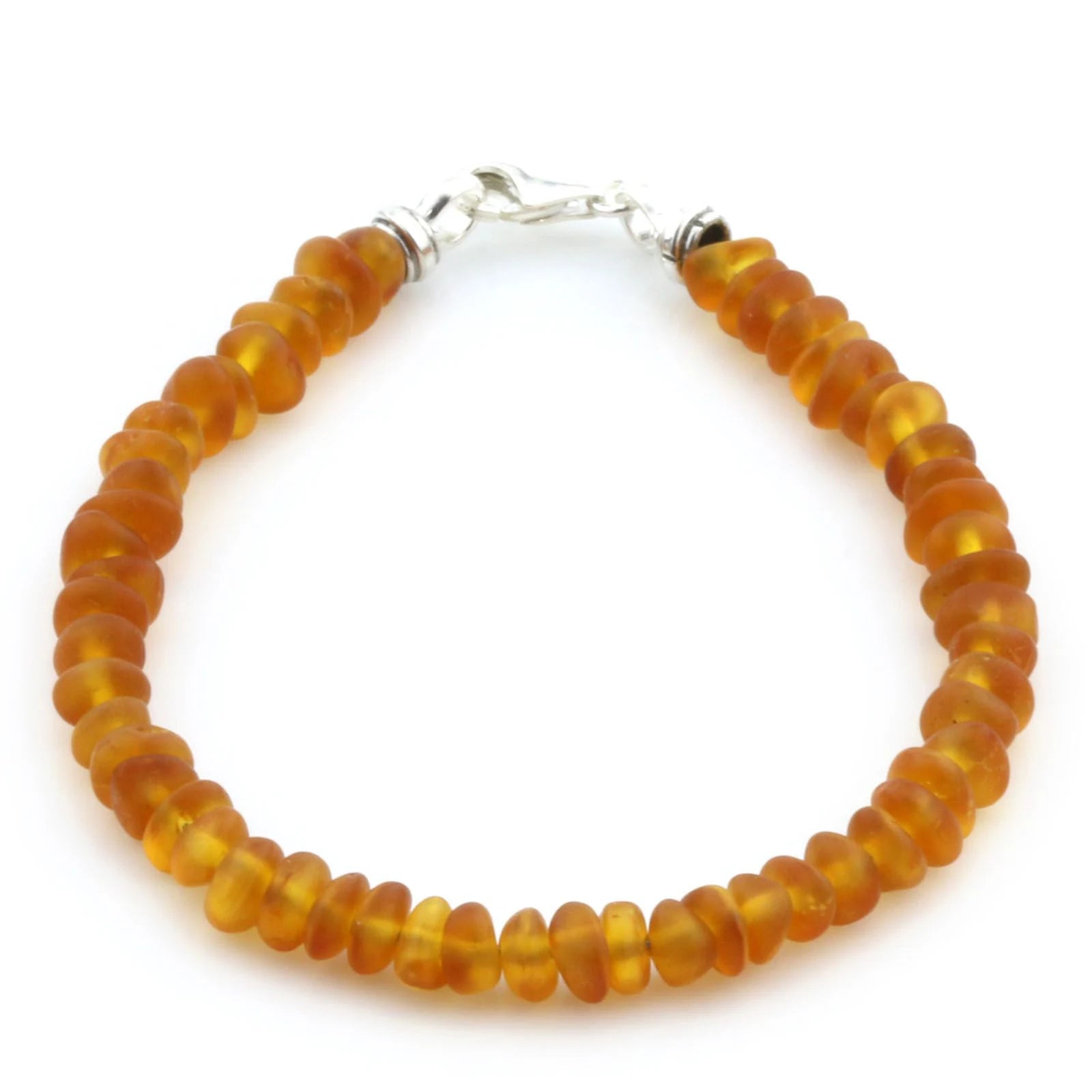 Adult Baltic Amber & 925 Sterling Silver Clasp Bracelet 18cm. Ro Light Cognac Matte ss.