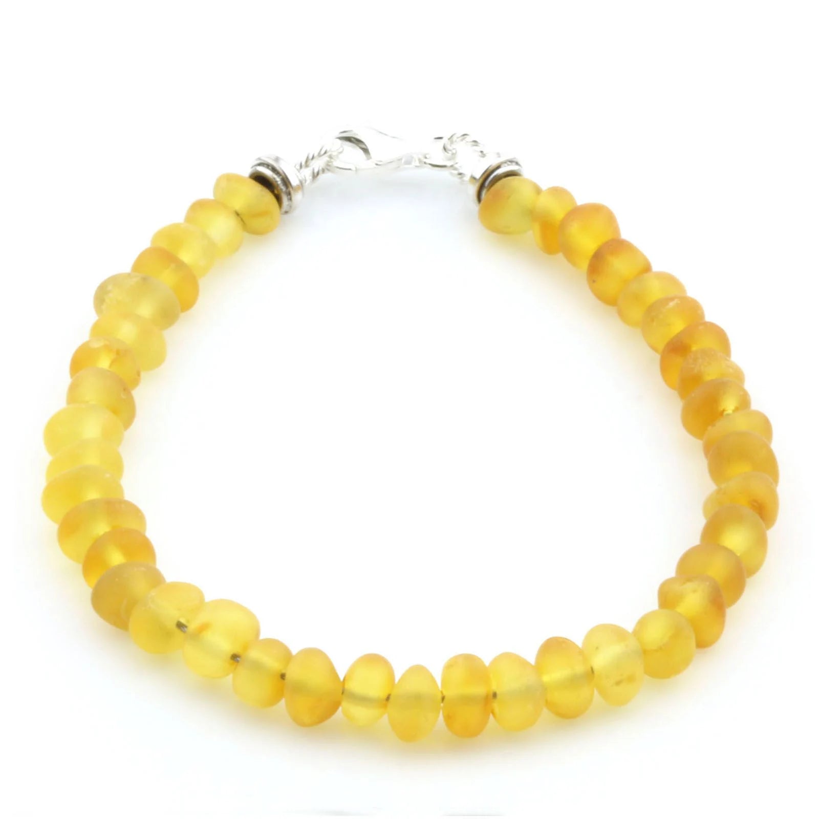 Adult Baltic Amber & 925 Sterling Silver Clasp Bracelet 18cm. Ba Yellow Matte s.