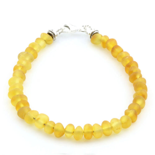 Adult Baltic Amber & 925 Sterling Silver Clasp Bracelet 18cm. Ba Yellow Matte s.