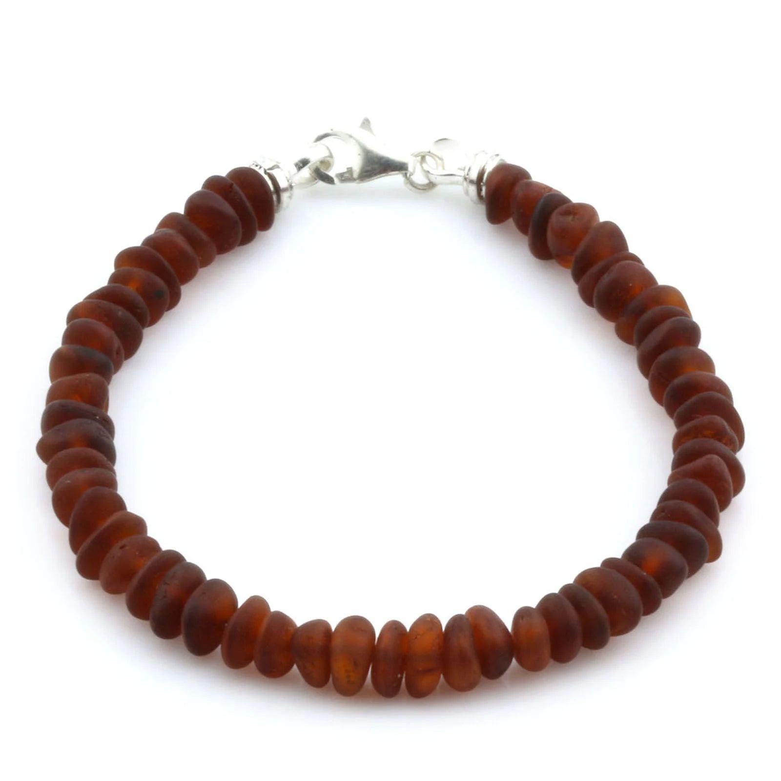 Adult Baltic Amber & 925 Sterling Silver Clasp Bracelet 18cm. Ro Cognac Matte ss.