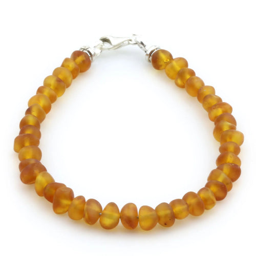 Adult Baltic Amber & 925 Sterling Silver Clasp Bracelet 18cm. Ba Light Cognac Matte s.