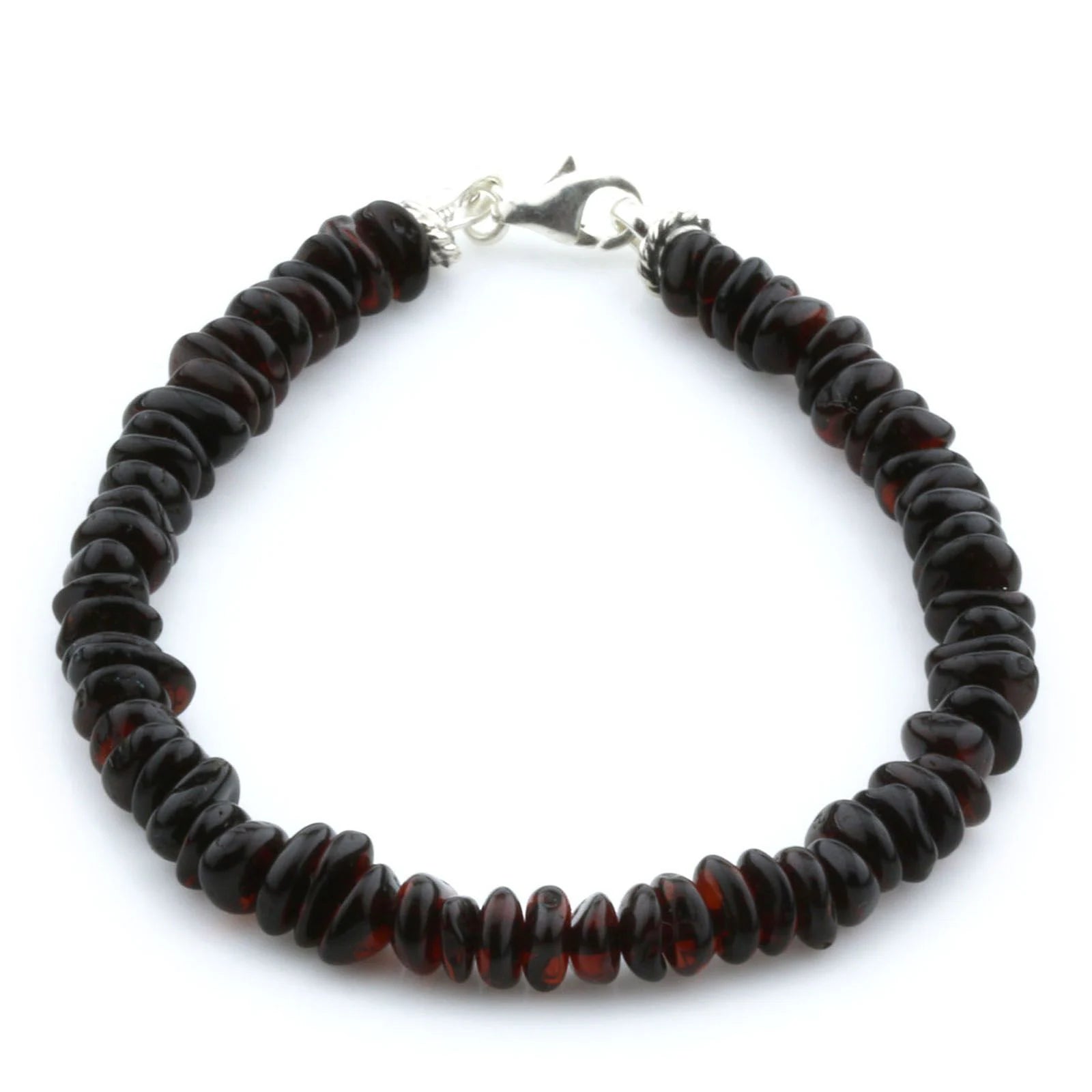 Adult Baltic Amber & 925 Sterling Silver Clasp Bracelet 18cm. Ro Dark Cognac s.