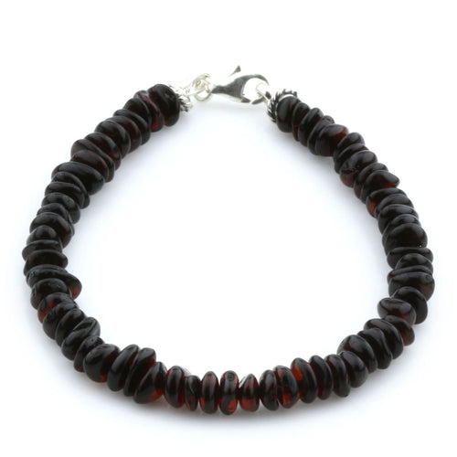 Adult Baltic Amber & 925 Sterling Silver Clasp Bracelet 18cm. Ro Dark Cognac s.