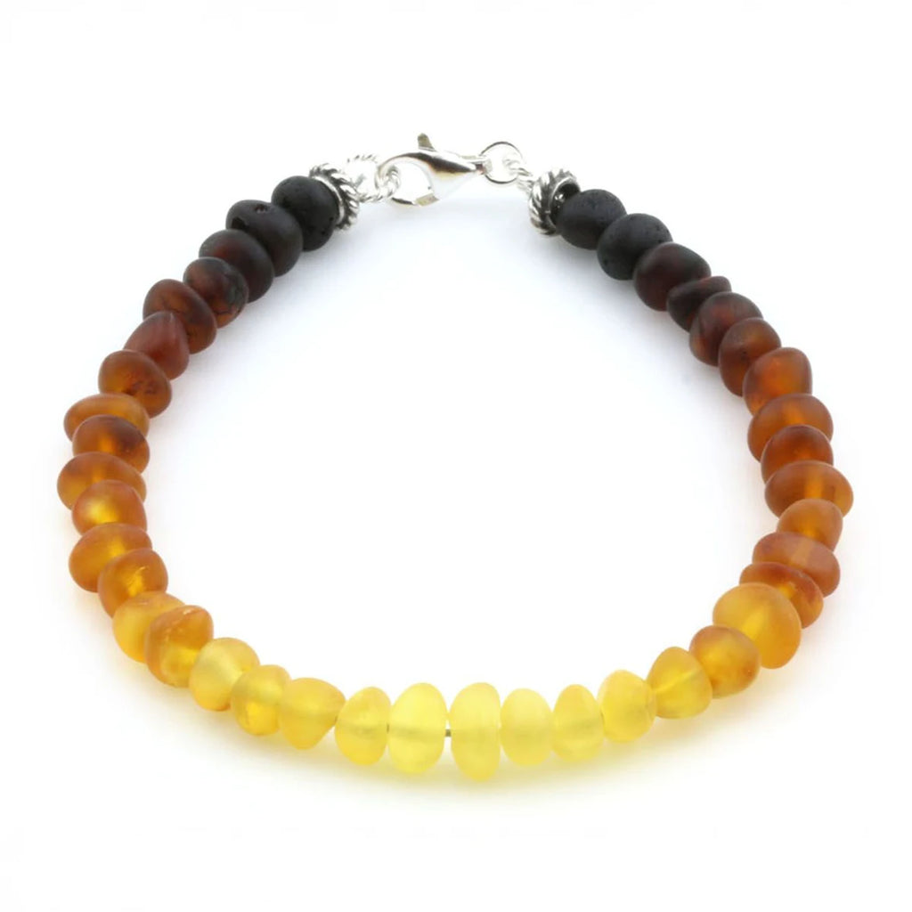 Adult Baltic Amber & 925 Sterling Silver Clasp Bracelet 18cm. Ba Rainbow II Matte S.