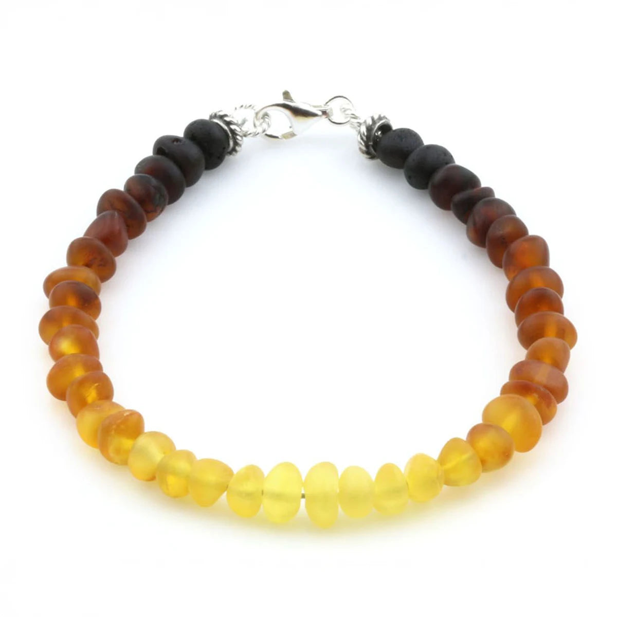Adult Baltic Amber & 925 Sterling Silver Clasp Bracelet 18cm. Ba Rainbow II Matte S.