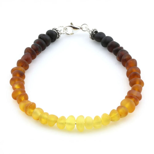 Adult Baltic Amber & 925 Sterling Silver Clasp Bracelet 18cm. Ba Rainbow II Matte S.