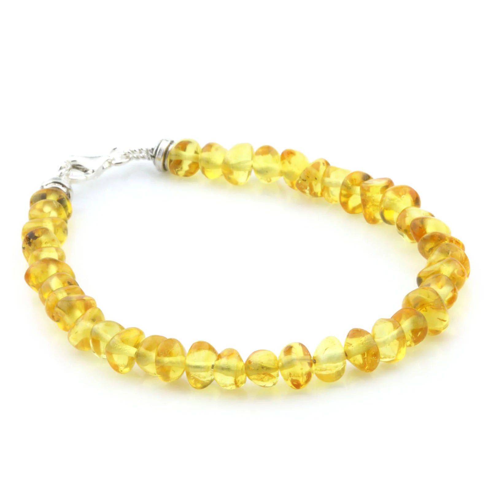 Adult Baltic Amber & 925 Sterling Silver Clasp Bracelet 18cm. Ba Yellow s.
