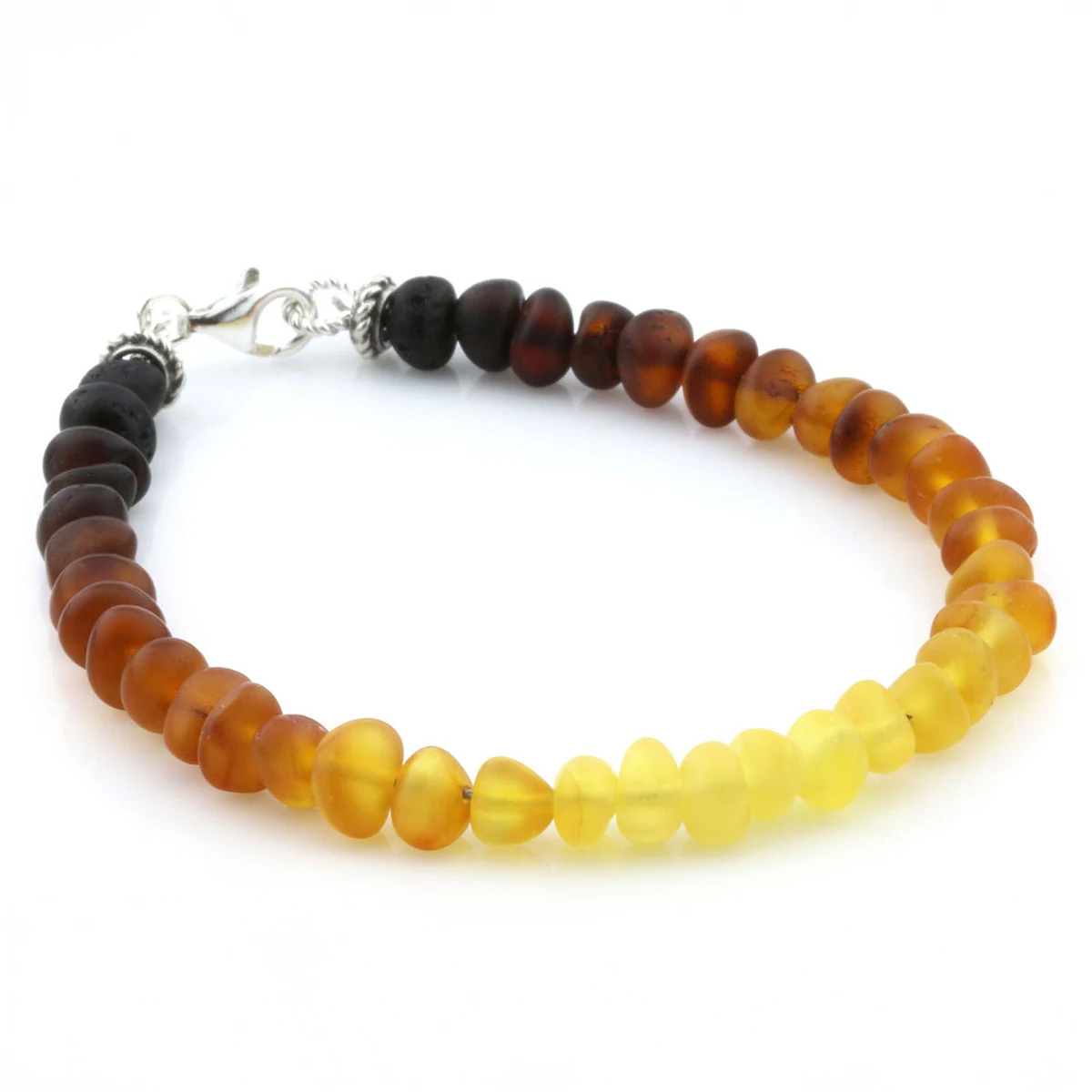 Adult Baltic Amber & 925 Sterling Silver Clasp Bracelet 18cm. Ba Rainbow II Matte S.