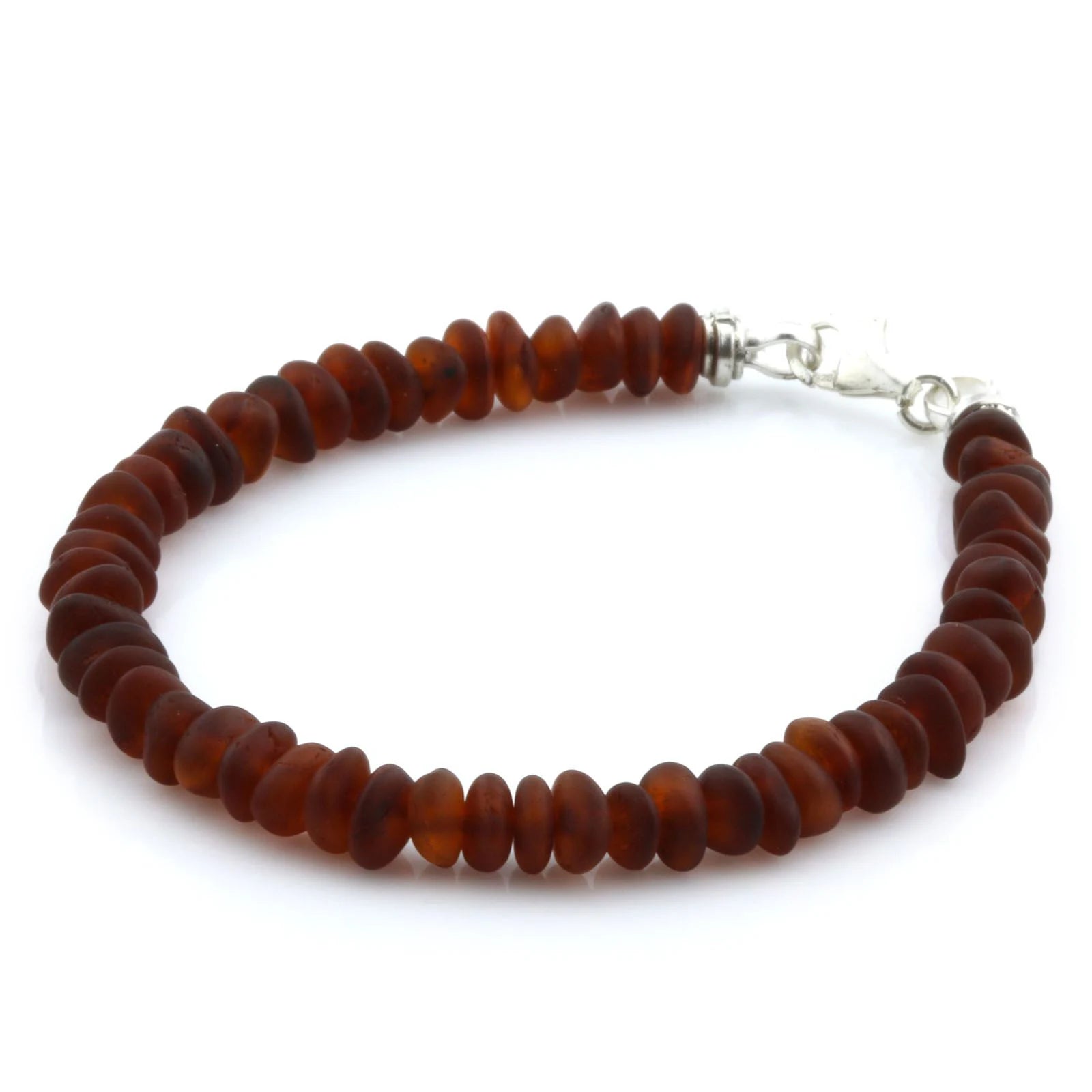 Adult Baltic Amber & 925 Sterling Silver Clasp Bracelet 18cm. Ro Cognac Matte ss.