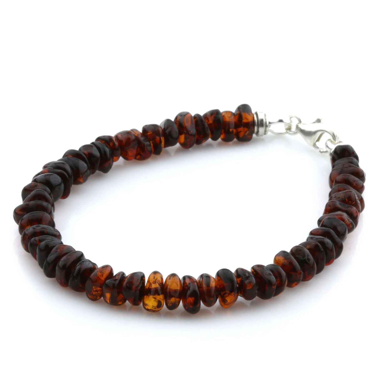 Adult Baltic Amber & 925 Sterling Silver Clasp Bracelet 18cm. Ro Cognac ss.