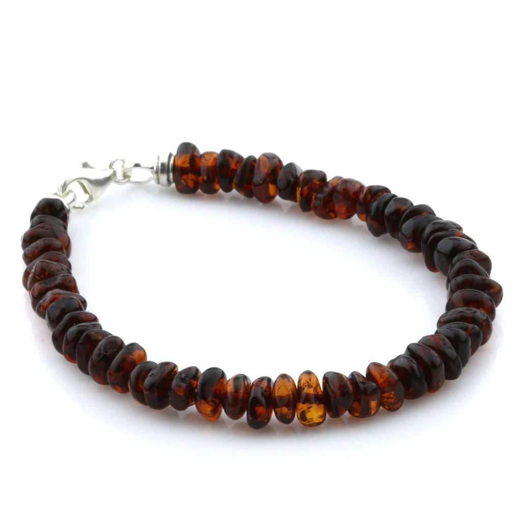 Adult Baltic Amber & 925 Sterling Silver Clasp Bracelet 18cm. Ro Cognac ss.