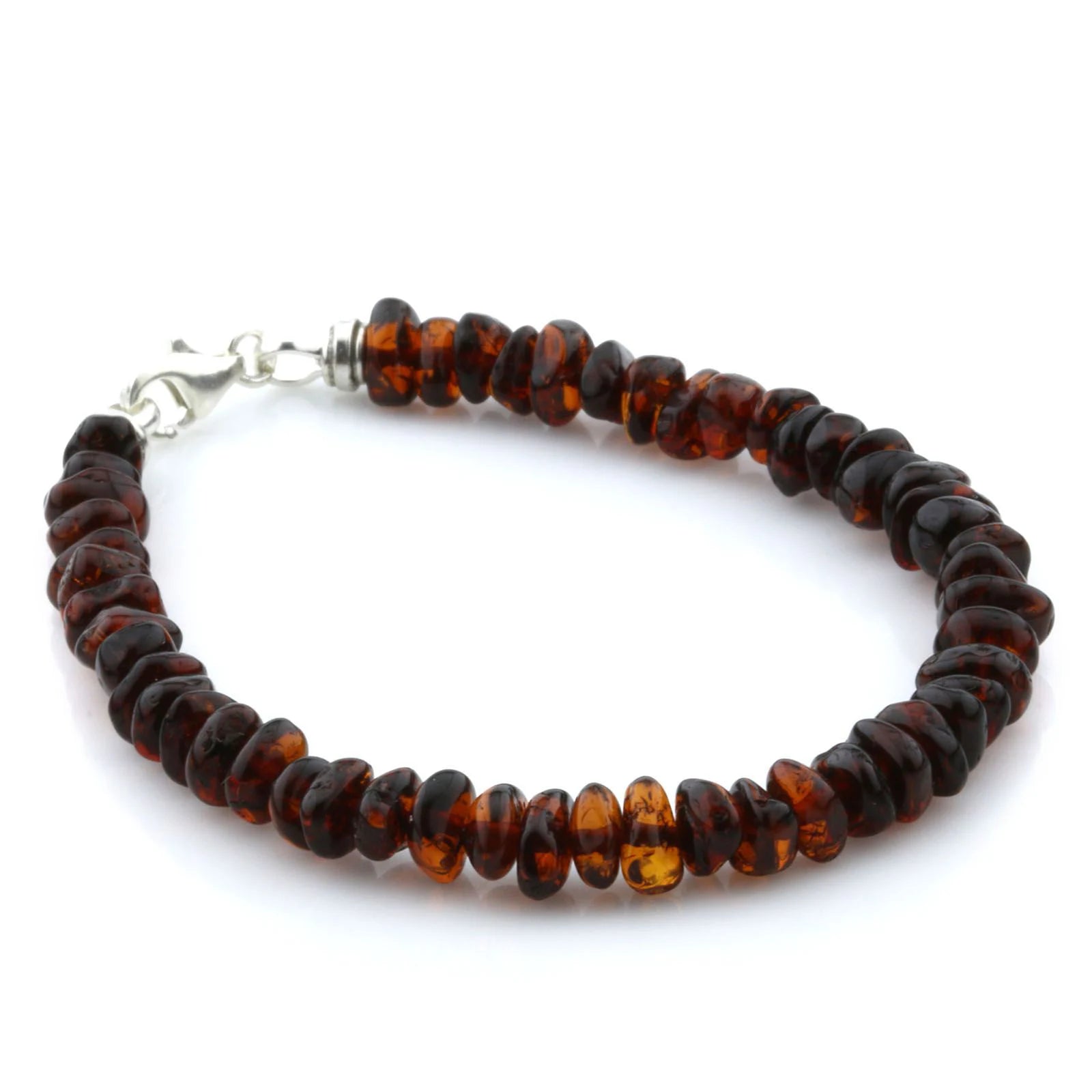 Adult Baltic Amber & 925 Sterling Silver Clasp Bracelet 18cm. Ro Cognac ss.