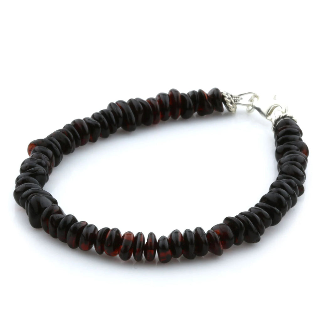 Adult Baltic Amber & 925 Sterling Silver Clasp Bracelet 18cm. Ro Dark Cognac s.