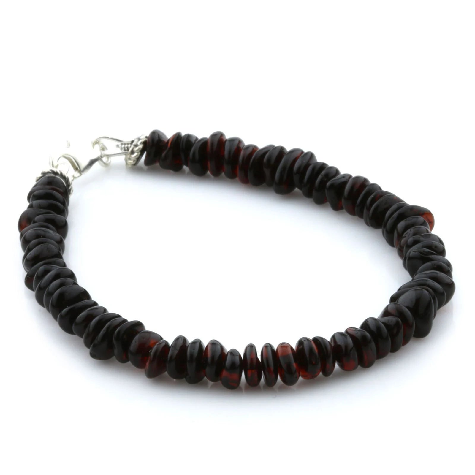 Adult Baltic Amber & 925 Sterling Silver Clasp Bracelet 18cm. Ro Dark Cognac s.