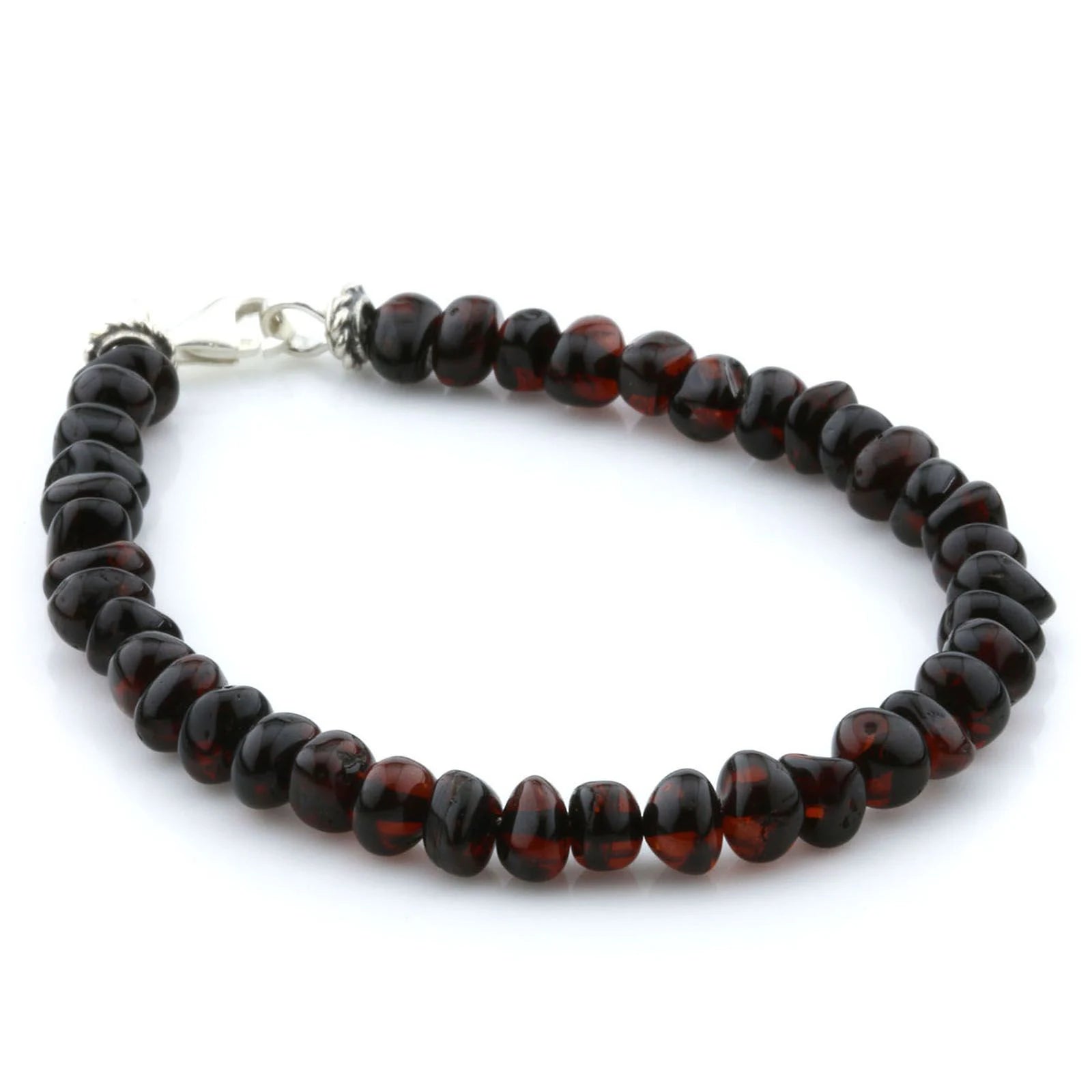 Adult Baltic Amber & 925 Sterling Silver Clasp Bracelet 18cm. Ba Dark Cognac s.