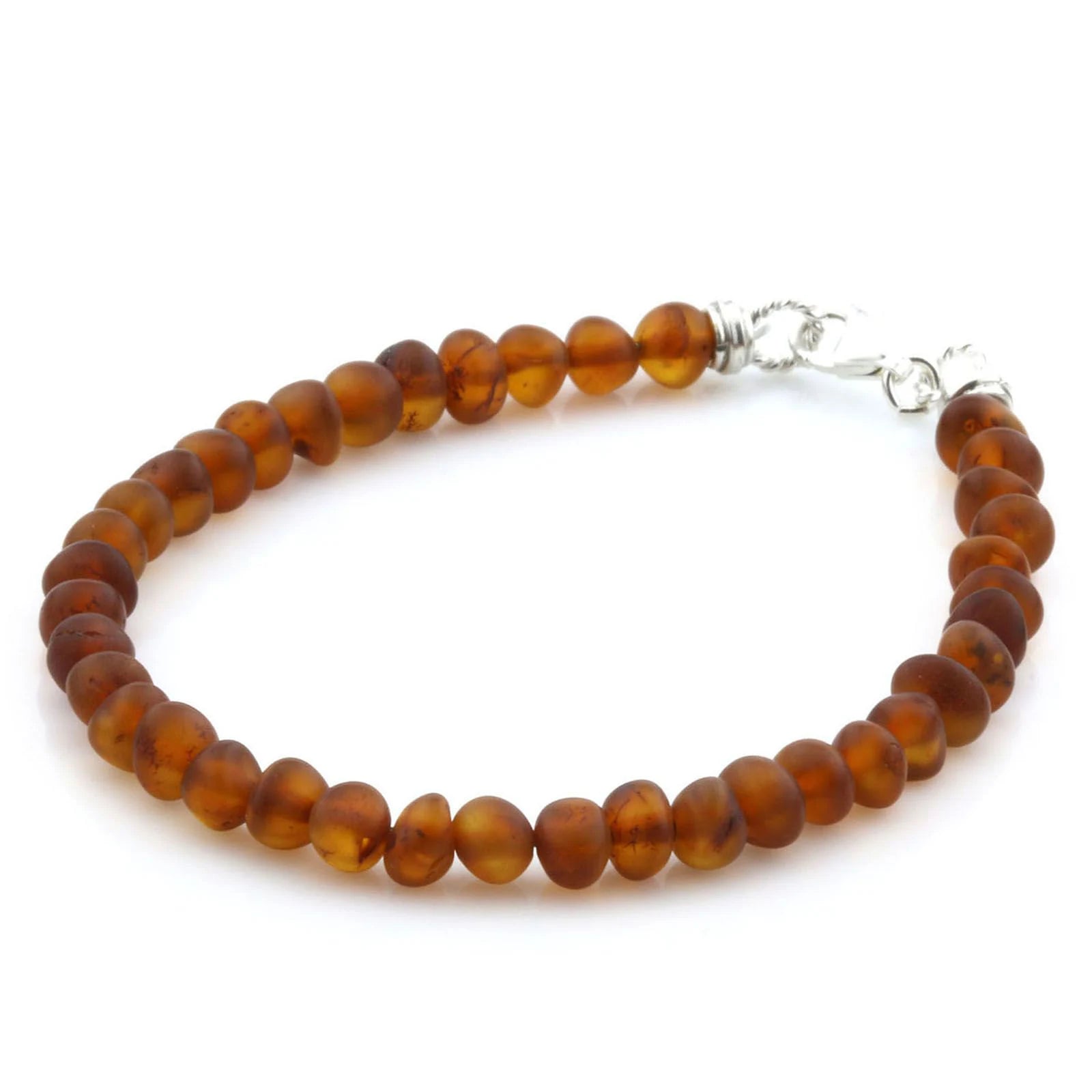 Adult Baltic Amber & 925 Sterling Silver Clasp Bracelet 18cm. Ba Cognac Matte s.