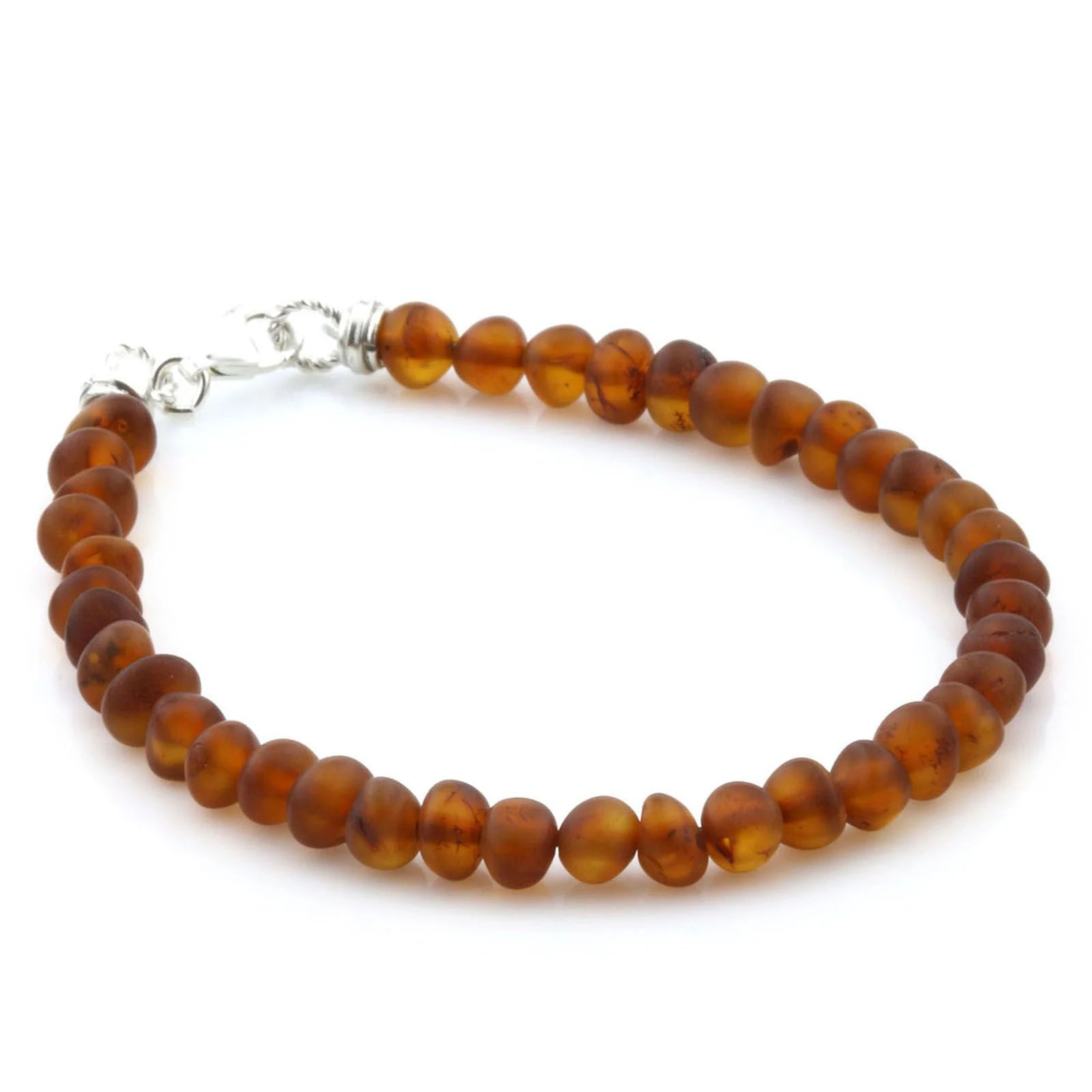 Adult Baltic Amber & 925 Sterling Silver Clasp Bracelet 18cm. Ba Cognac Matte s.