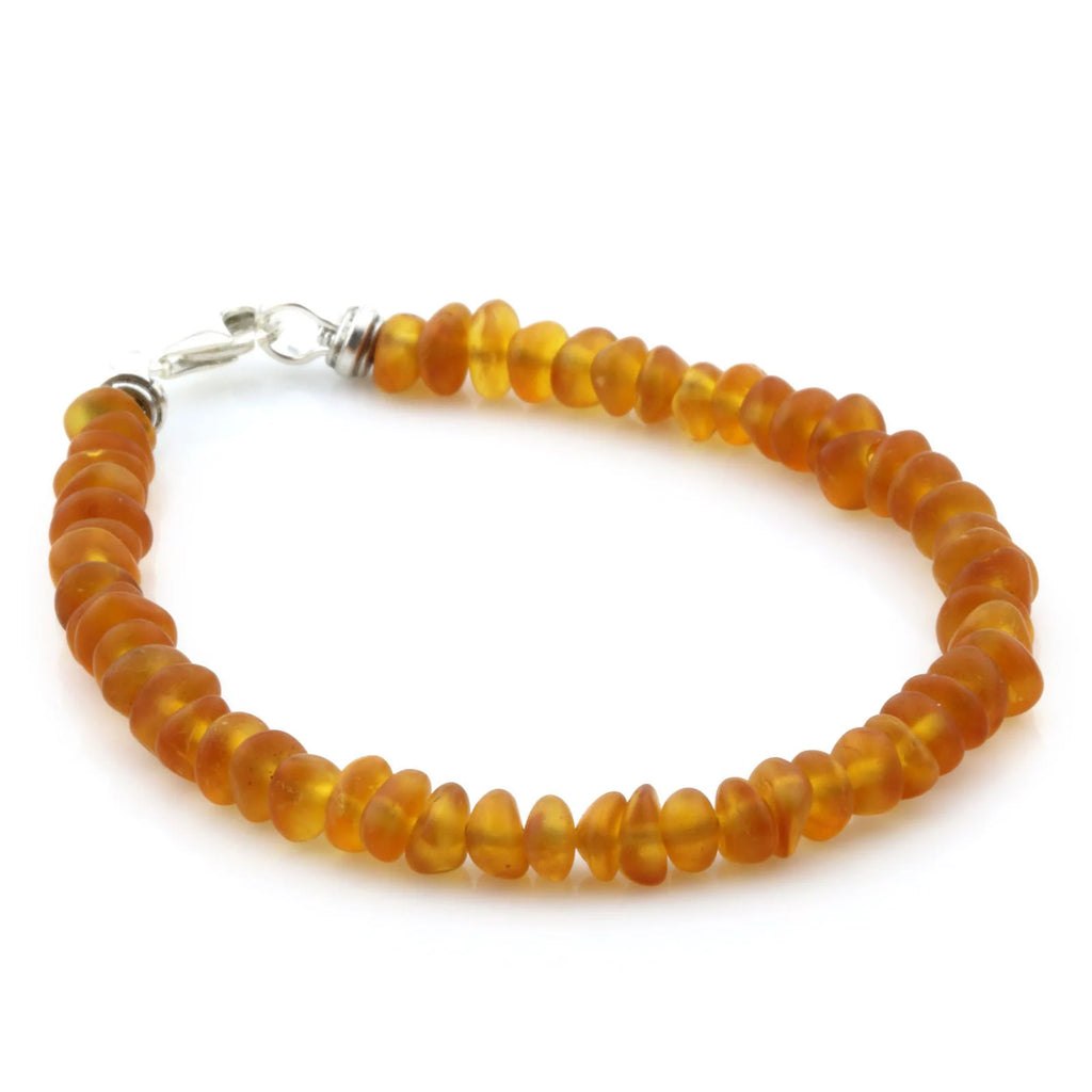 Adult Baltic Amber & 925 Sterling Silver Clasp Bracelet 18cm. Ro Light Cognac Matte ss.
