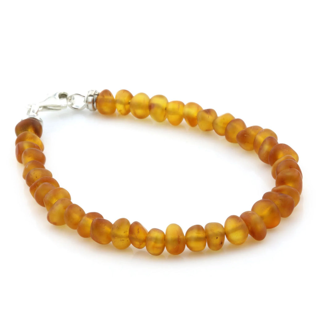 Adult Baltic Amber & 925 Sterling Silver Clasp Bracelet 18cm. Ba Light Cognac Matte s.