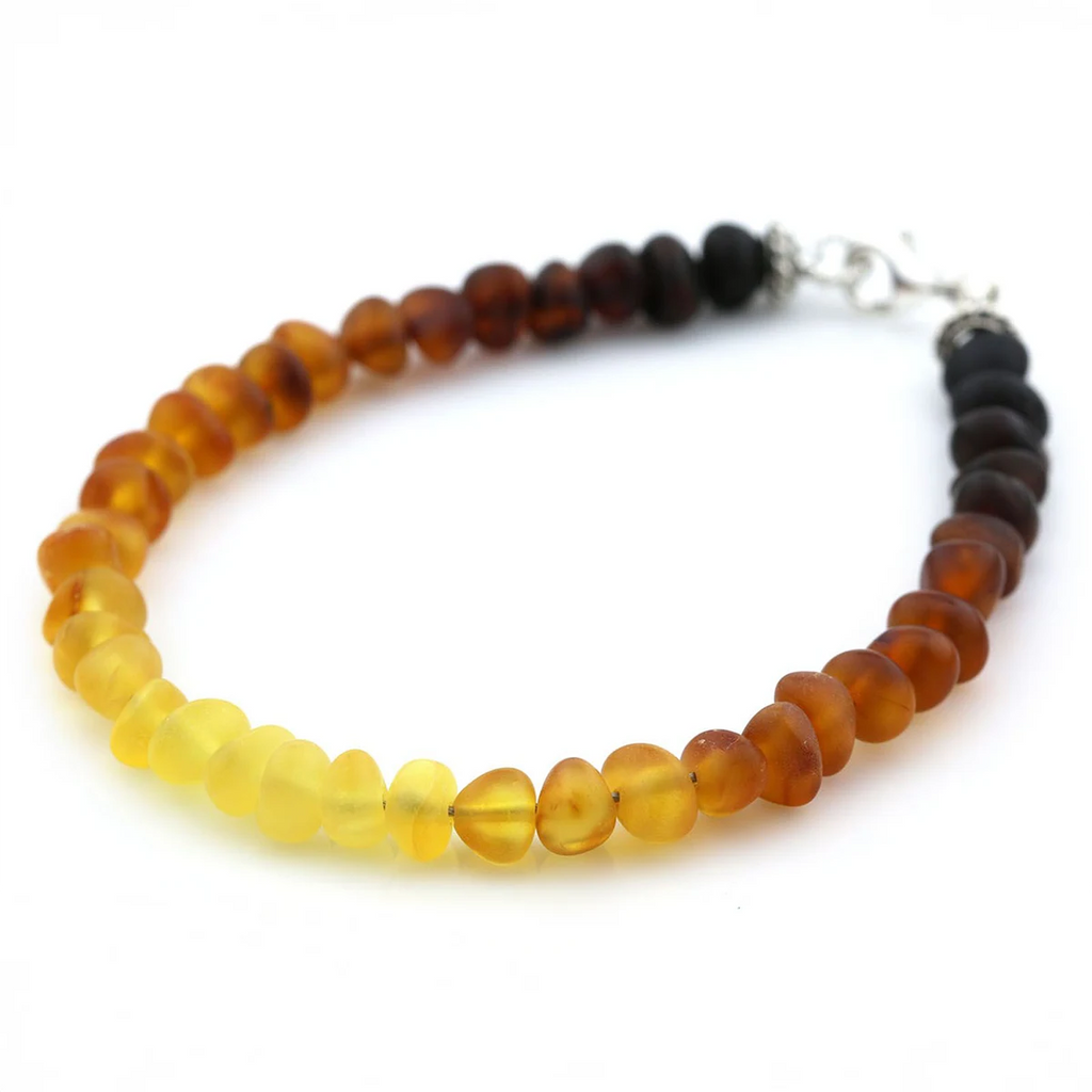 Adult Baltic Amber & 925 Sterling Silver Clasp Bracelet 18cm. Ba Rainbow II Matte S.