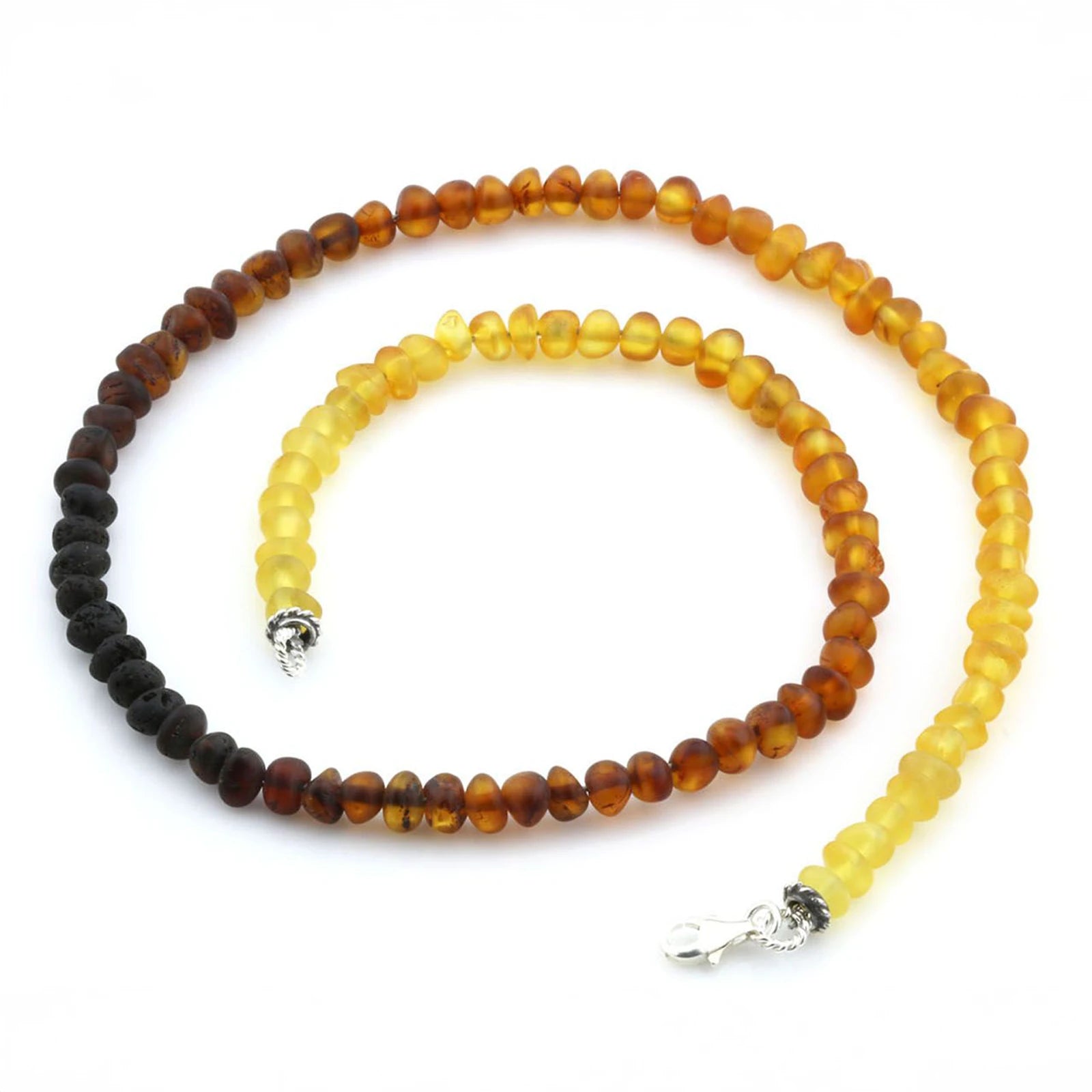 ADULT BALTIC AMBER & 925 STERLING SILVER CLASP NECKLACE 45CM. BA RAINBOW I MATTE S.