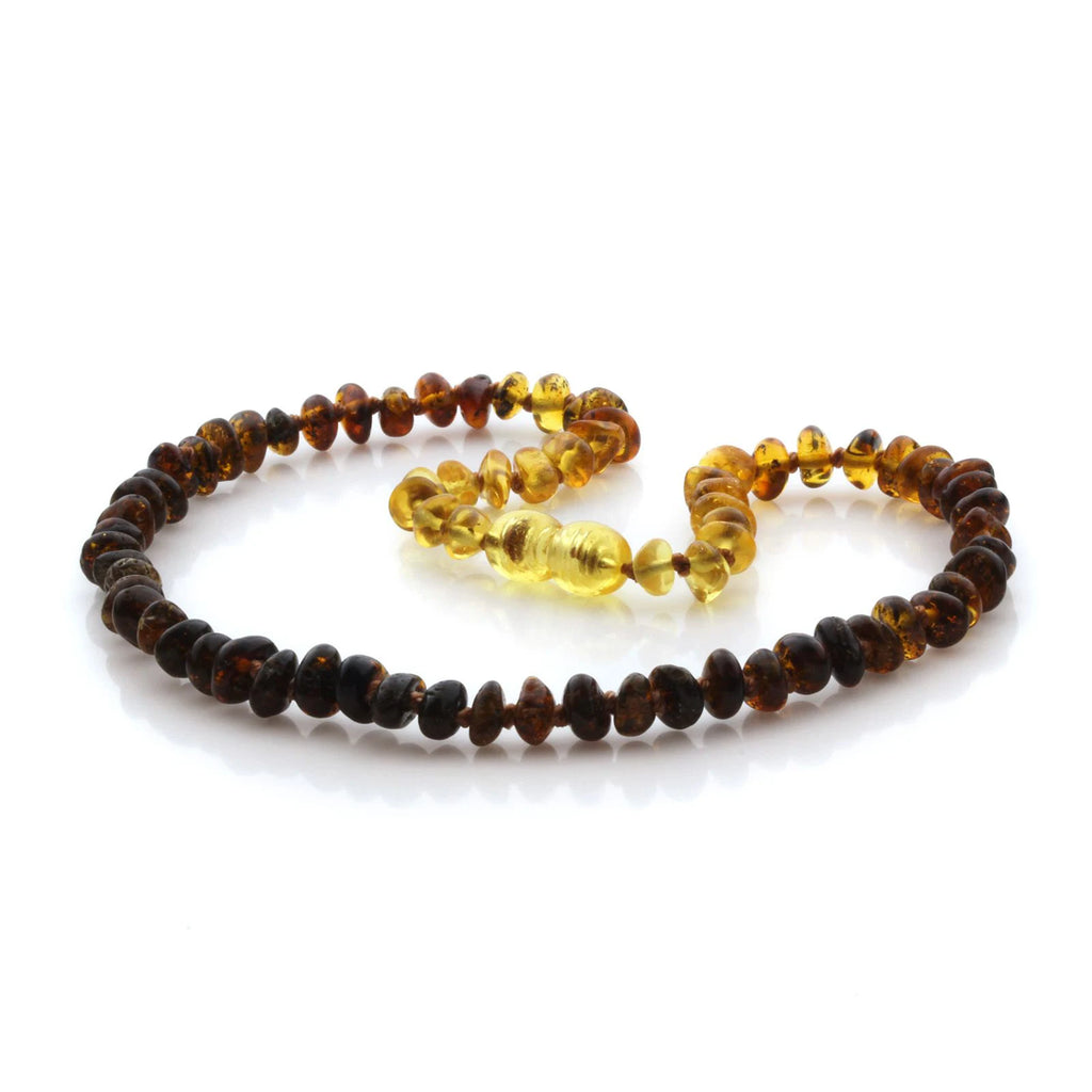 Natural Baltic Amber Teething Necklace. Round Flat LE93