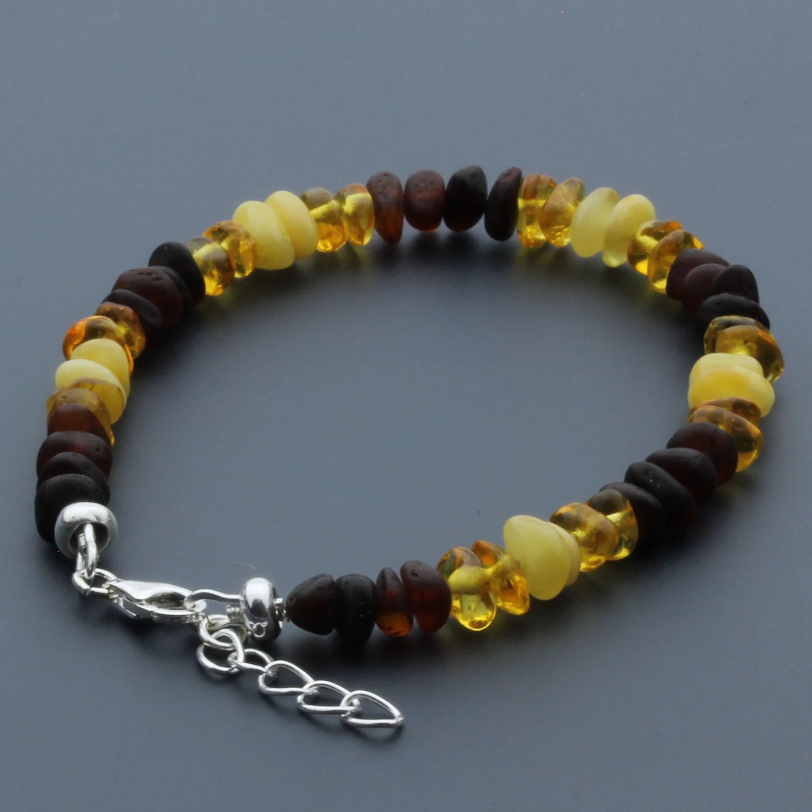 Adult Baltic Amber Bracelet & 925 Sterling Silver Clasp 18cm. LE08