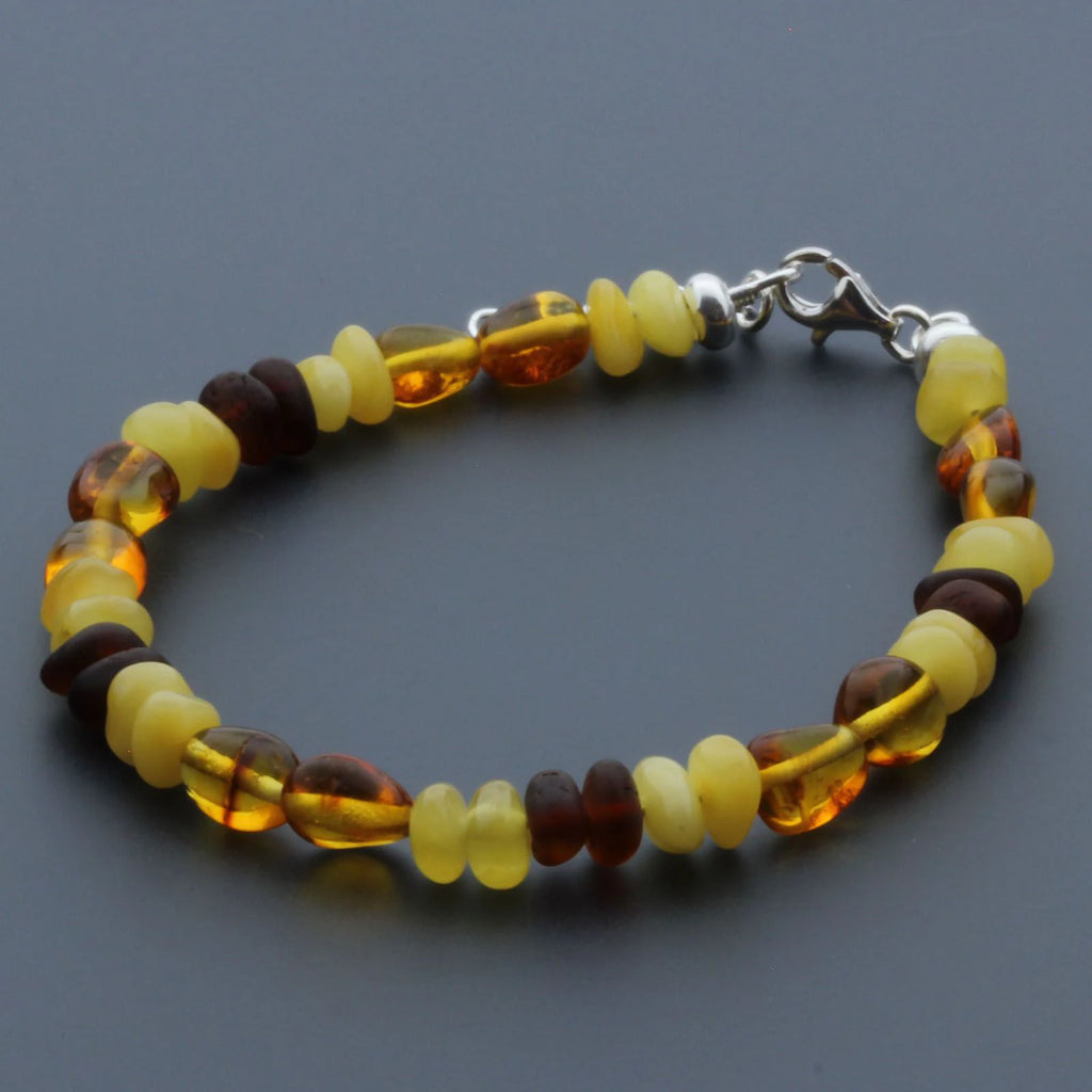 Adult Baltic Amber Bracelet & 925 Sterling Silver Clasp 18cm. LE04