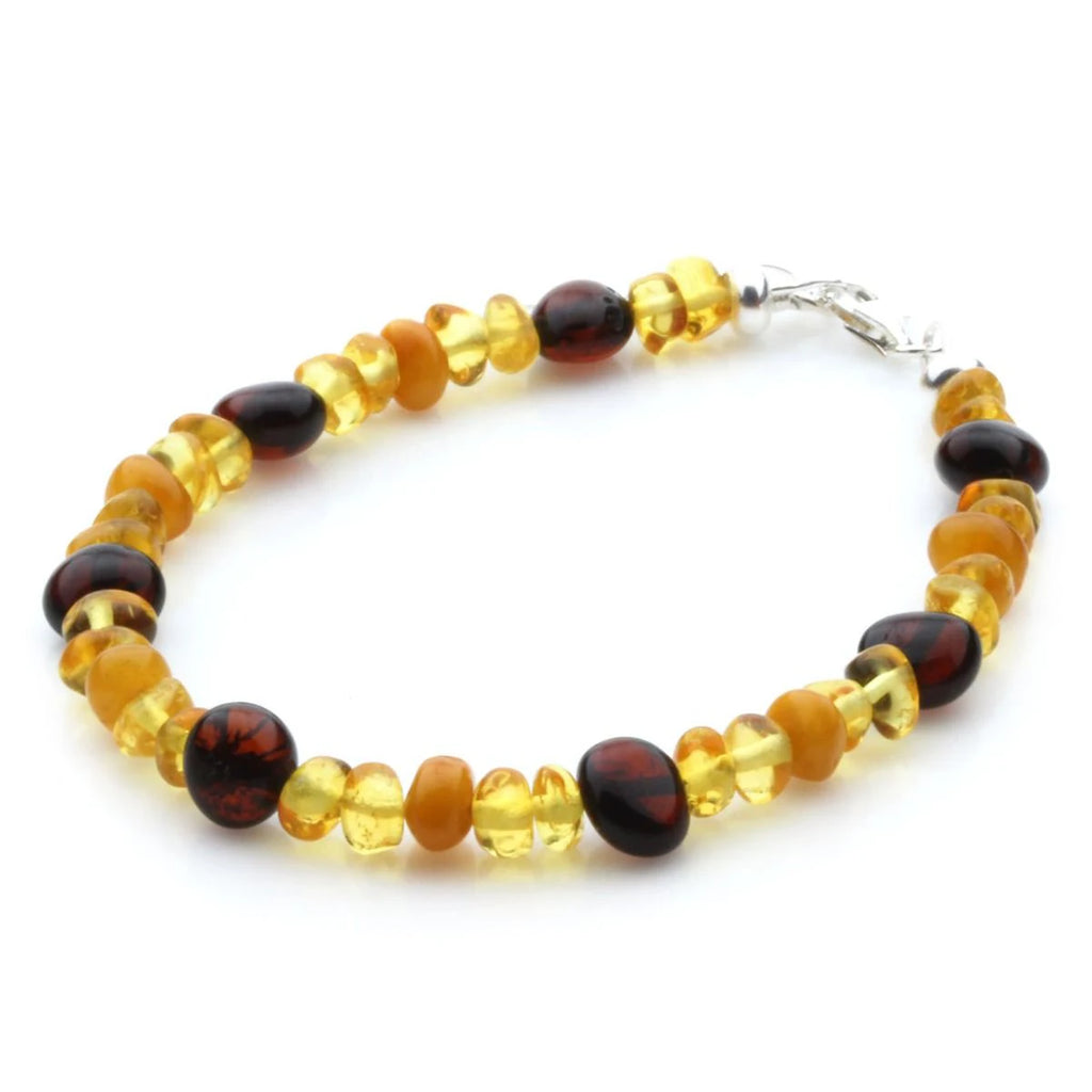 Adult Baltic Amber Bracelet & 925 Sterling Silver Clasp 18cm. LE05