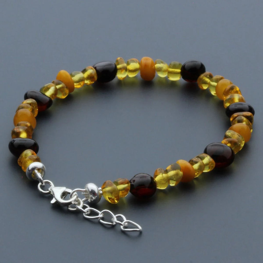 Adult Baltic Amber Bracelet & 925 Sterling Silver Clasp 18cm. LE05