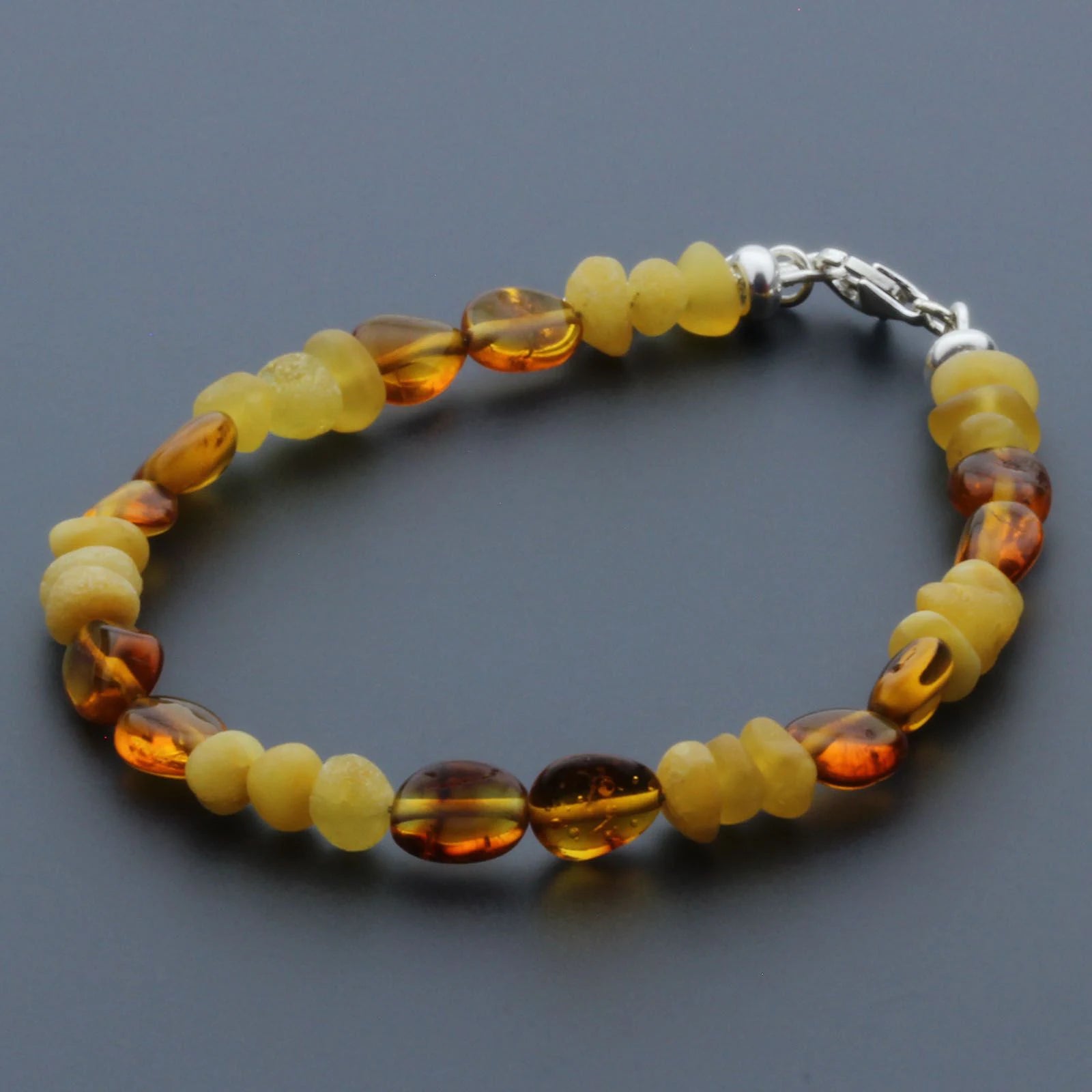 Adult Baltic Amber Bracelet & 925 Sterling Silver Clasp 18cm. LE19