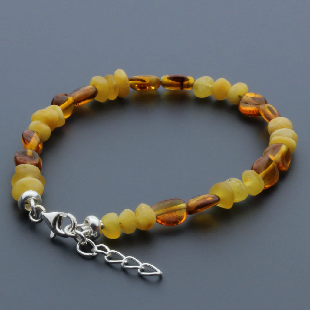 Adult Baltic Amber Bracelet & 925 Sterling Silver Clasp 18cm. LE19