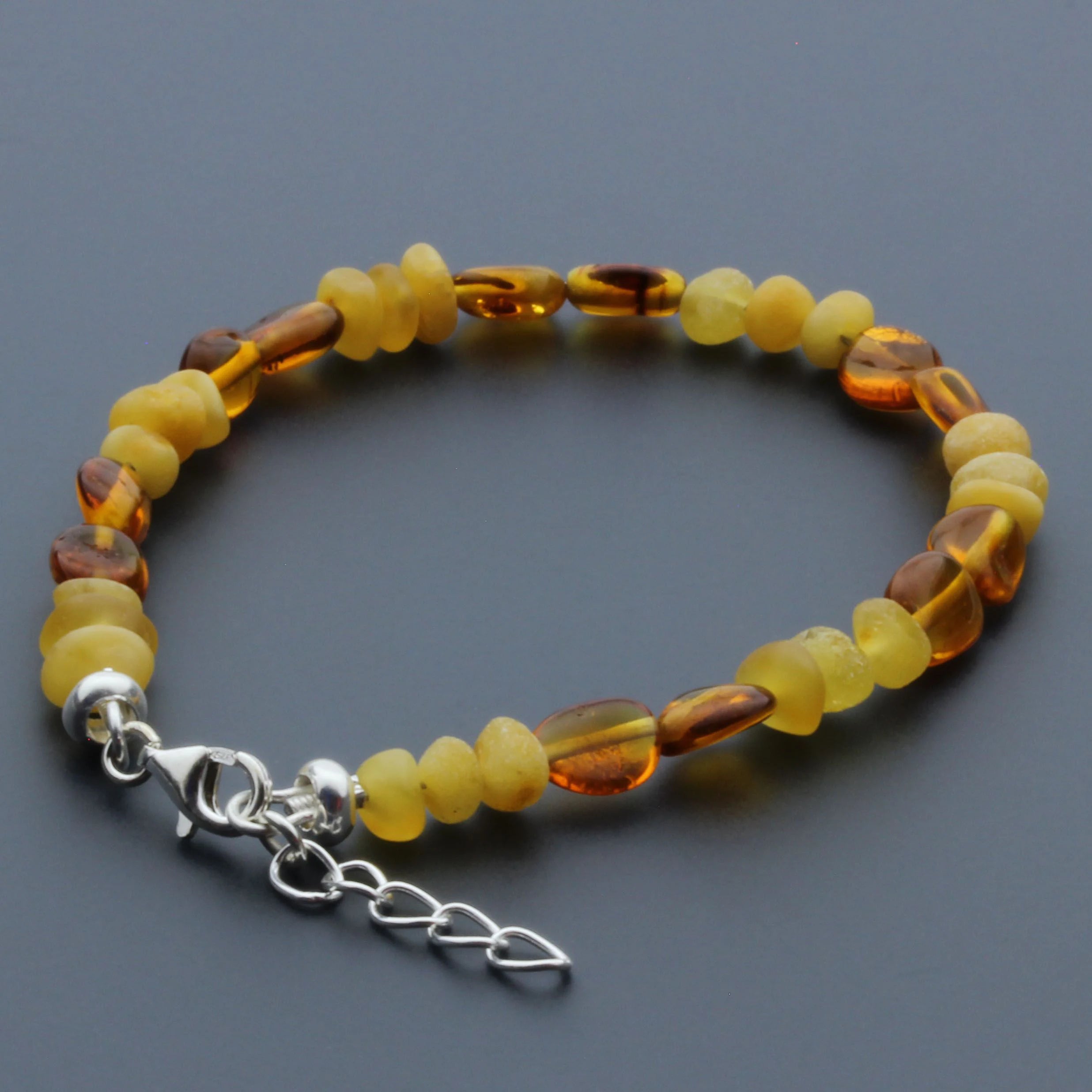 Adult Baltic Amber Bracelet & 925 Sterling Silver Clasp 18cm. LE19