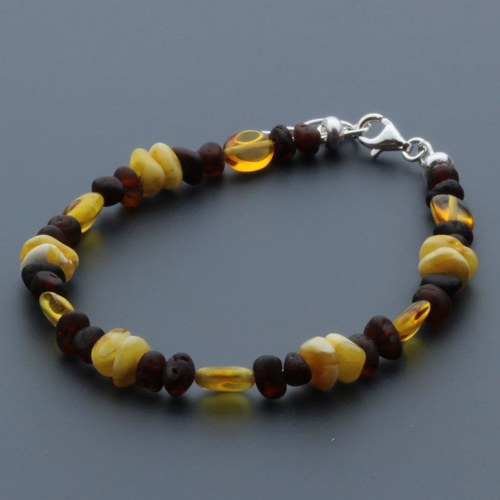 Adult Baltic Amber Bracelet & 925 Sterling Silver Clasp 18cm. LE18