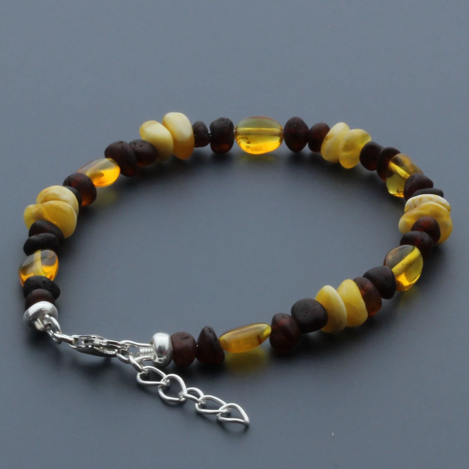 Adult Baltic Amber Bracelet & 925 Sterling Silver Clasp 18cm. LE18