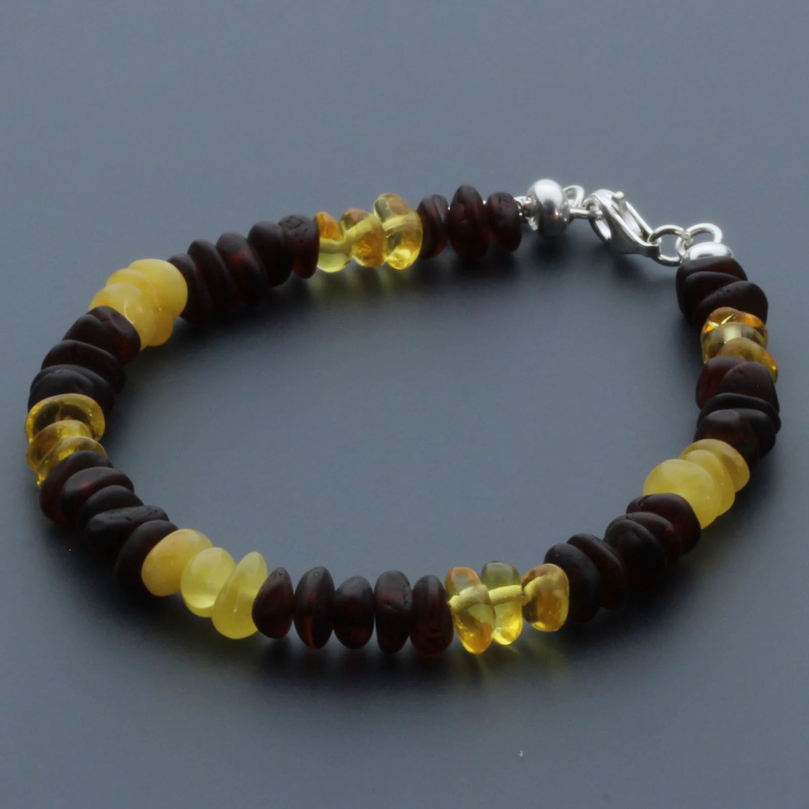 Adult Baltic Amber Bracelet & 925 Sterling Silver Clasp 18cm. LE29