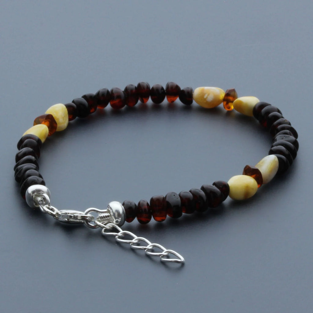 Adult Baltic Amber Bracelet & 925 Sterling Silver Clasp 18cm. LE31
