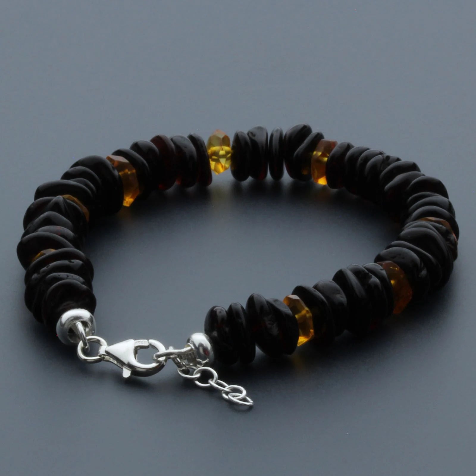 Adult Baltic Amber Bracelet & 925 Sterling Silver Clasp 18cm. LE35