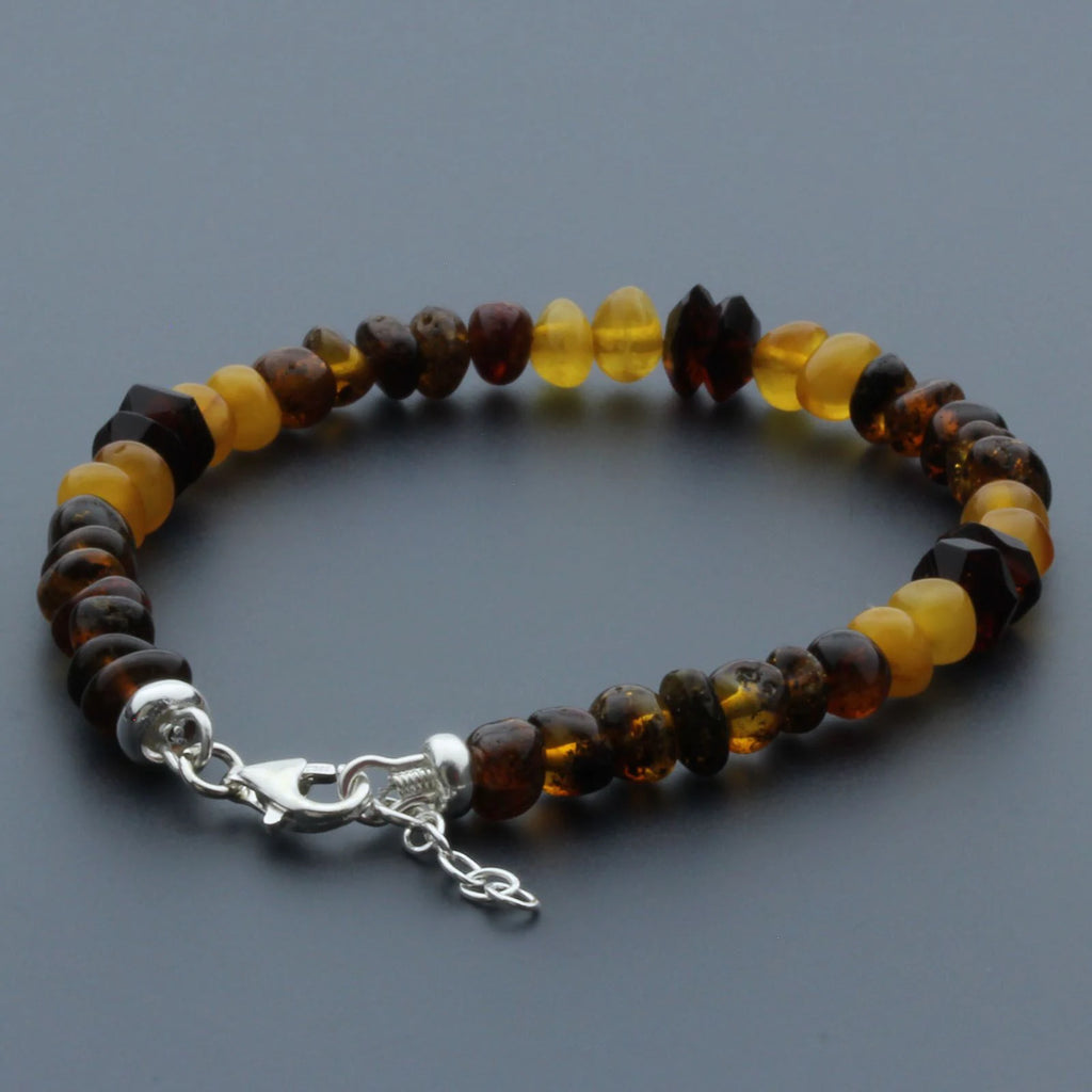 Adult Baltic Amber Bracelet & 925 Sterling Silver Clasp 18cm. LE26