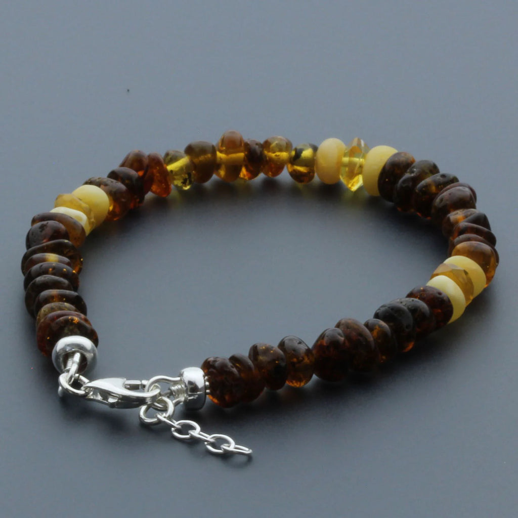 Adult Baltic Amber Bracelet & 925 Sterling Silver Clasp 18cm. LE23