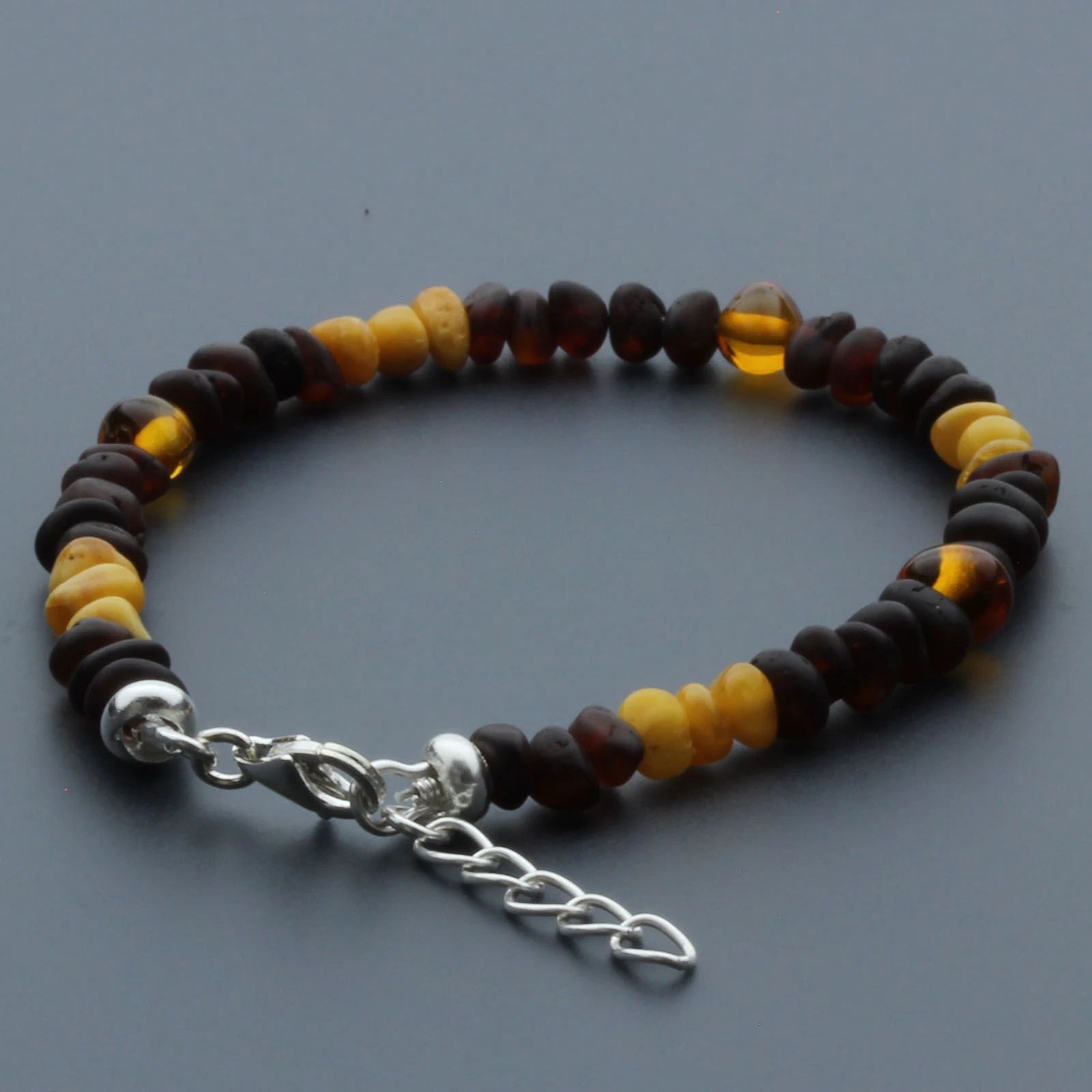 Adult Baltic Amber Bracelet & 925 Sterling Silver Clasp 18cm. LE09