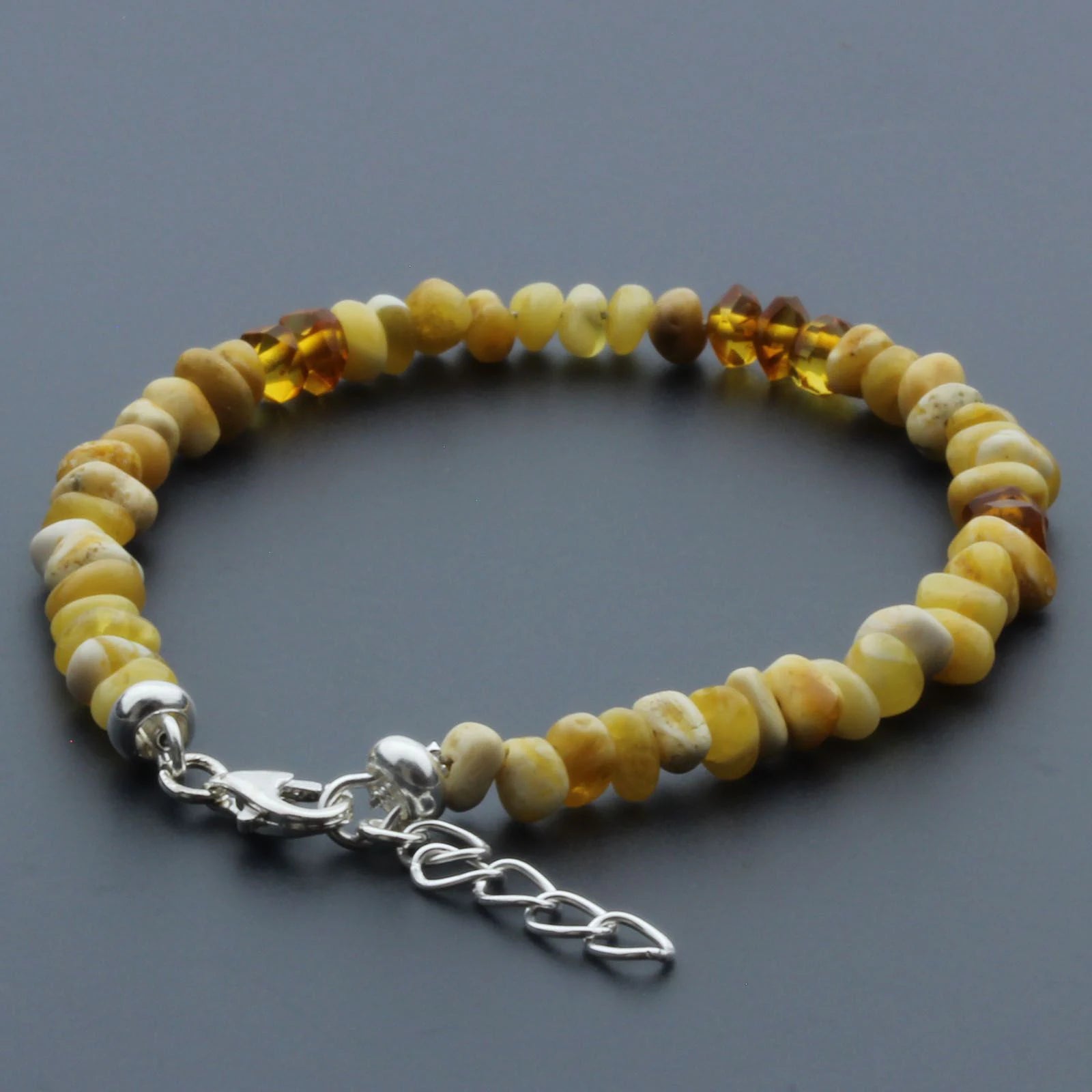 Adult Baltic Amber Bracelet & 925 Sterling Silver Clasp 18cm. LE32