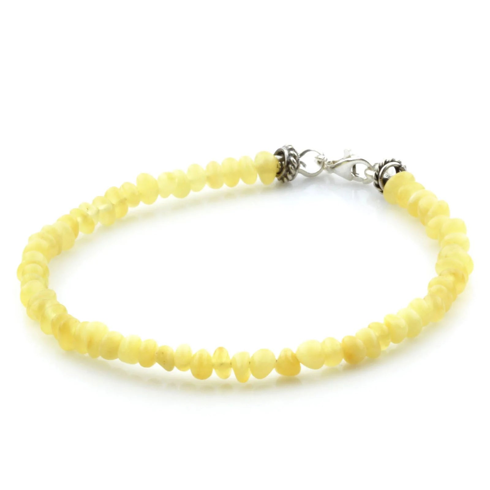Natural Baltic Amber 925 Sterling Silver Bracelet. Baroque 3mm. Milky Yellow